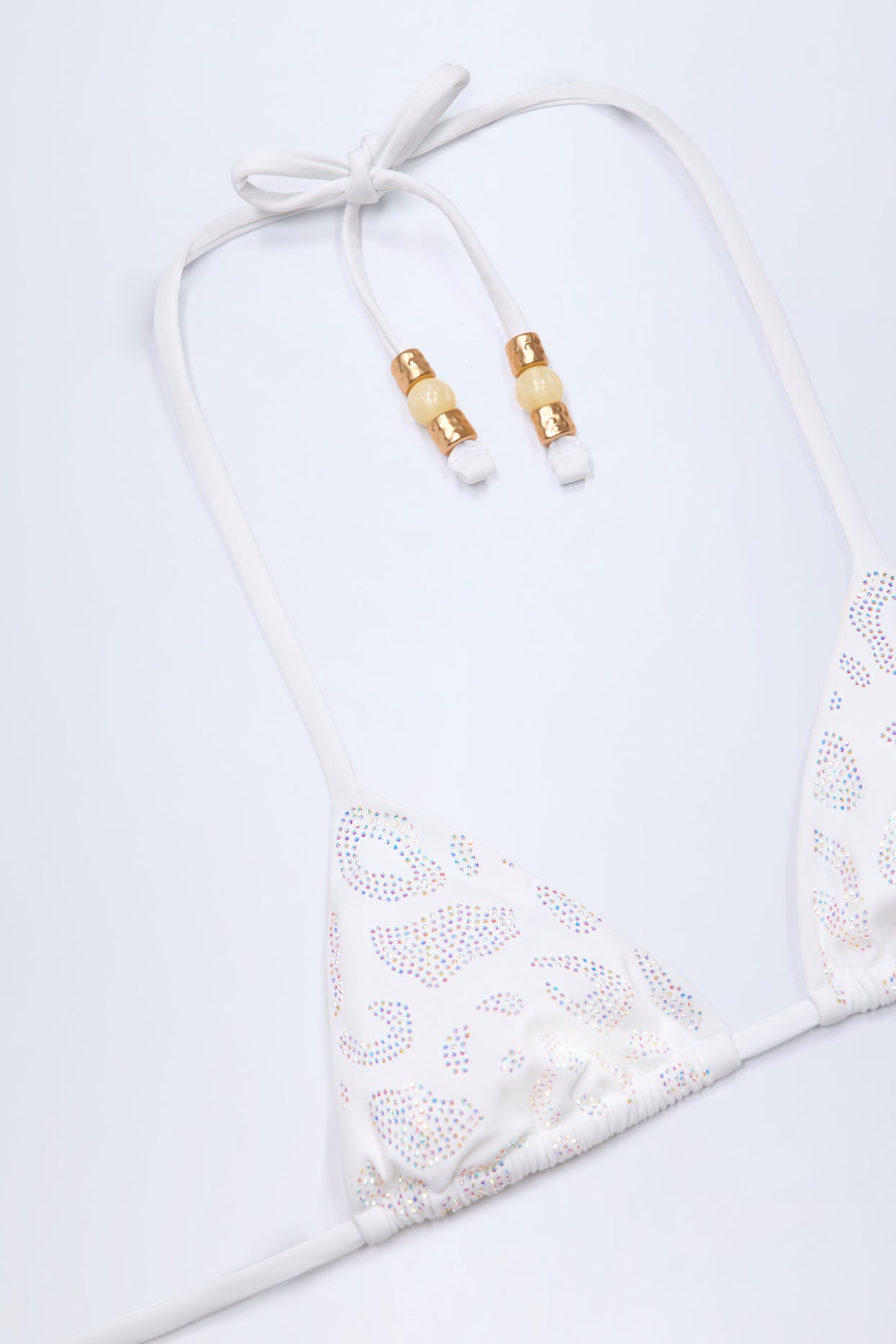 Charm-Detail Triangle Bikini Top in White - 6