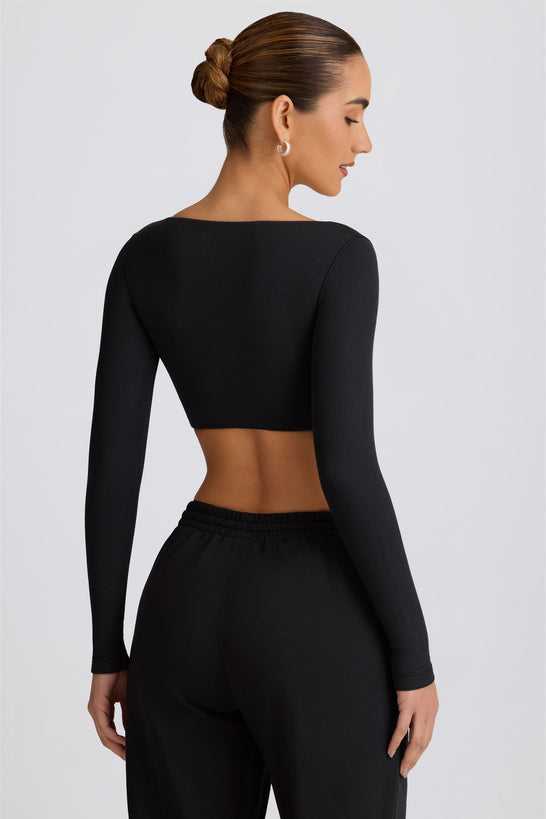 Ribbed Modal Long-Sleeve Crop Top in Black