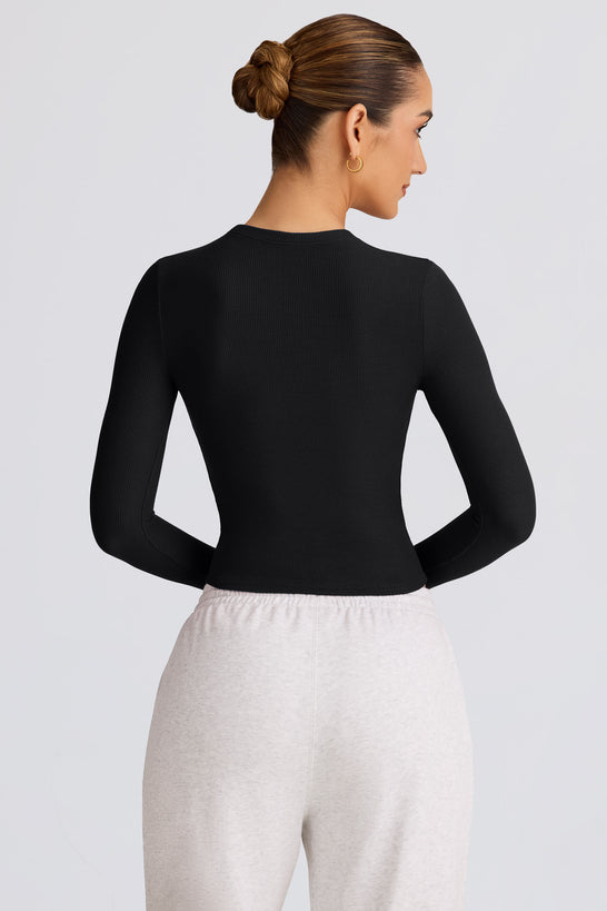 Ribbed Modal Long-Sleeve Top in Black