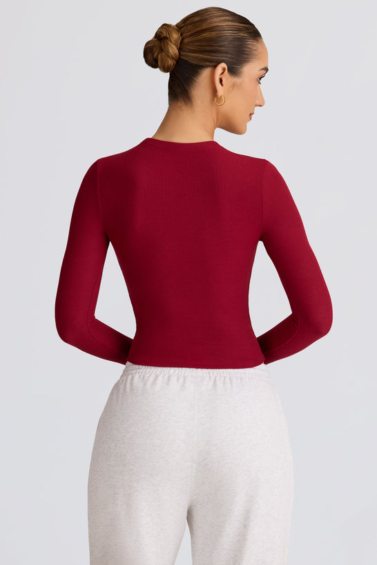 Ribbed Modal Long-Sleeve Top in Burgundy