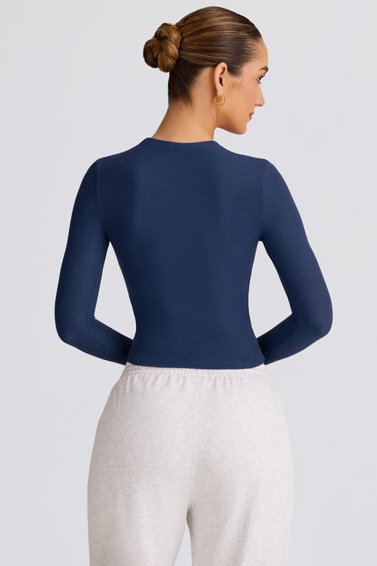 Ribbed Modal Long-Sleeve Top in Dark Navy