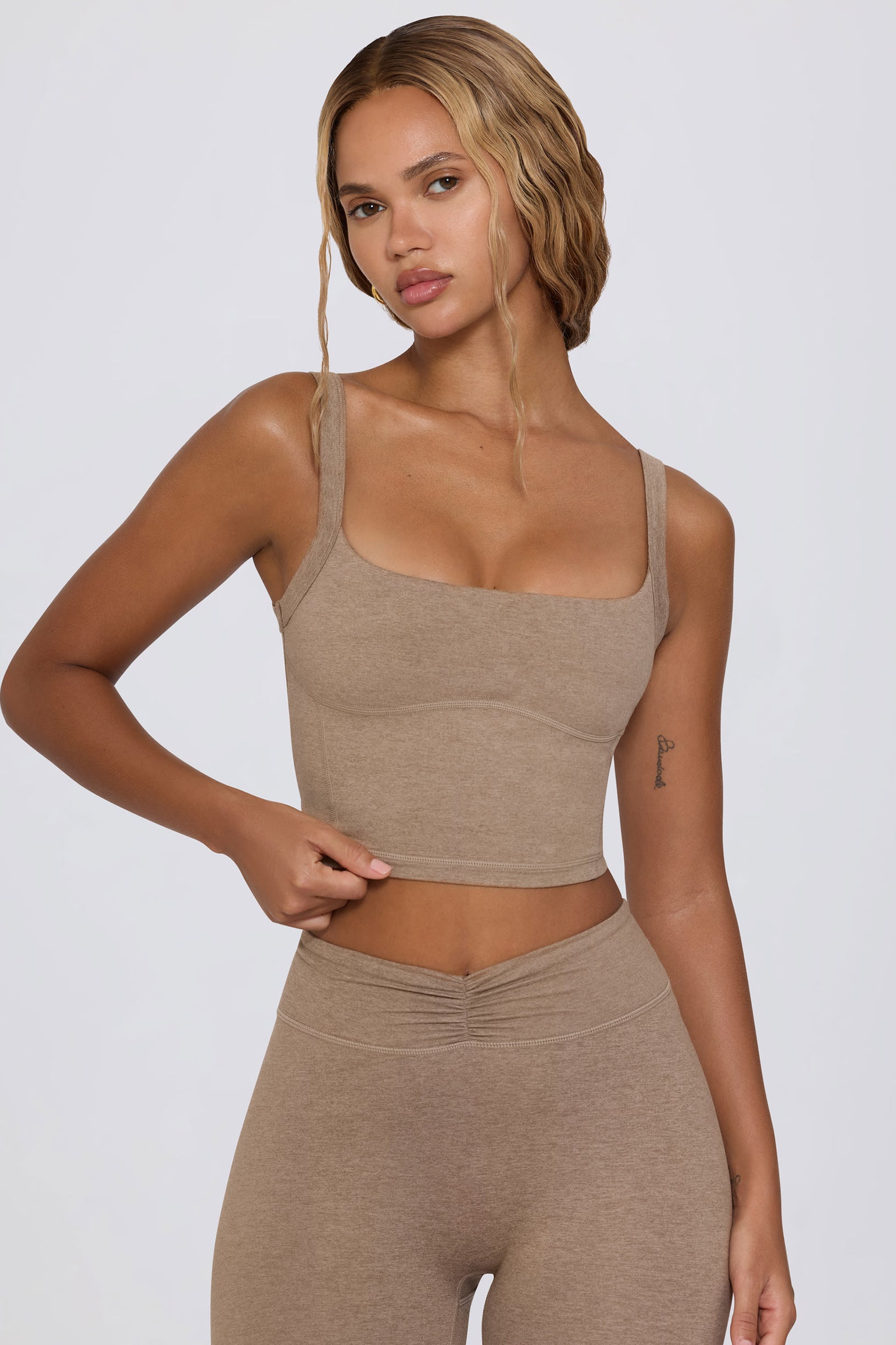 Cropped Tank Top in Mocha Marl - 1