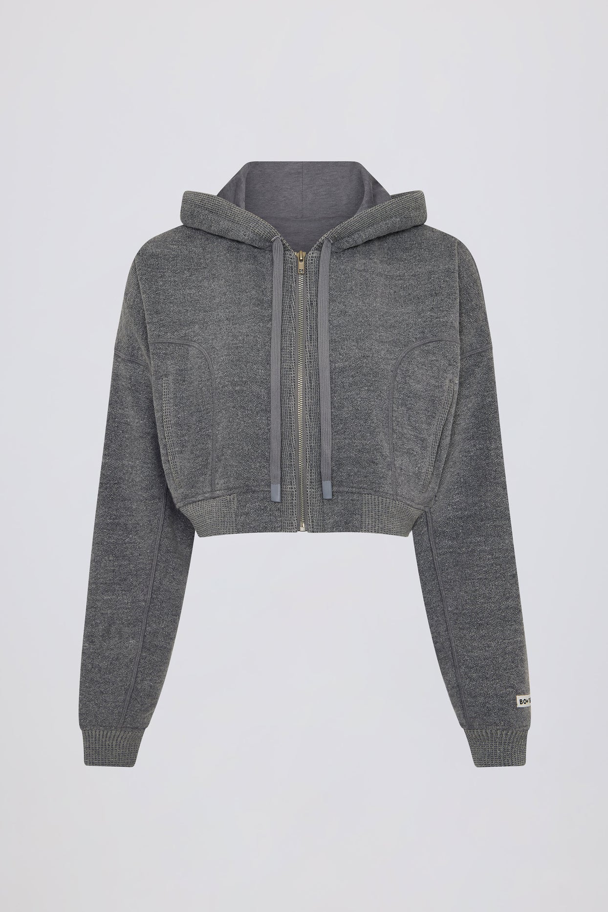 Terry Cotton Zip-Up Cropped Hoodie in Dark Grey - 1
