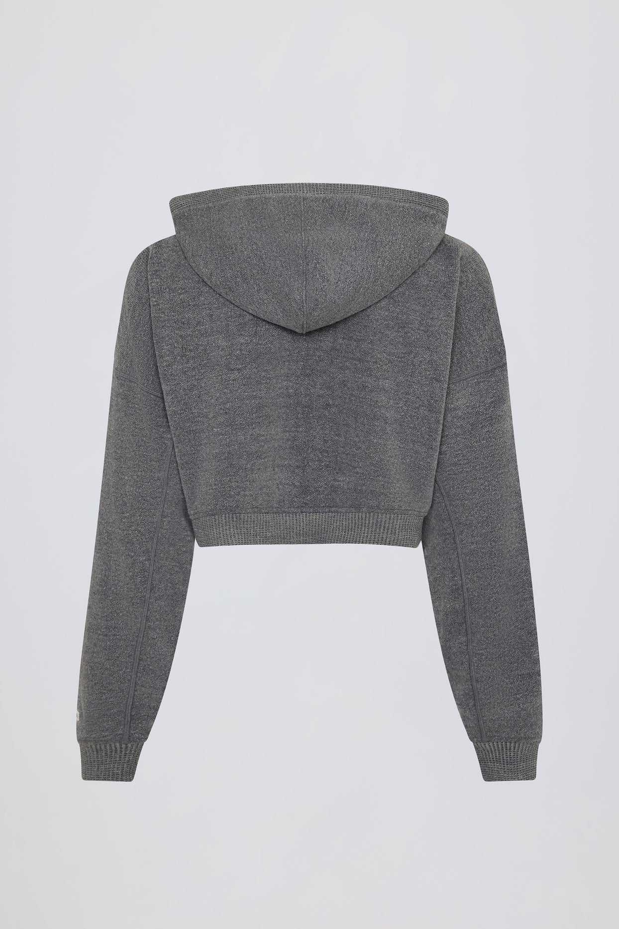 Terry Cotton Zip-Up Cropped Hoodie in Dark Grey - 5