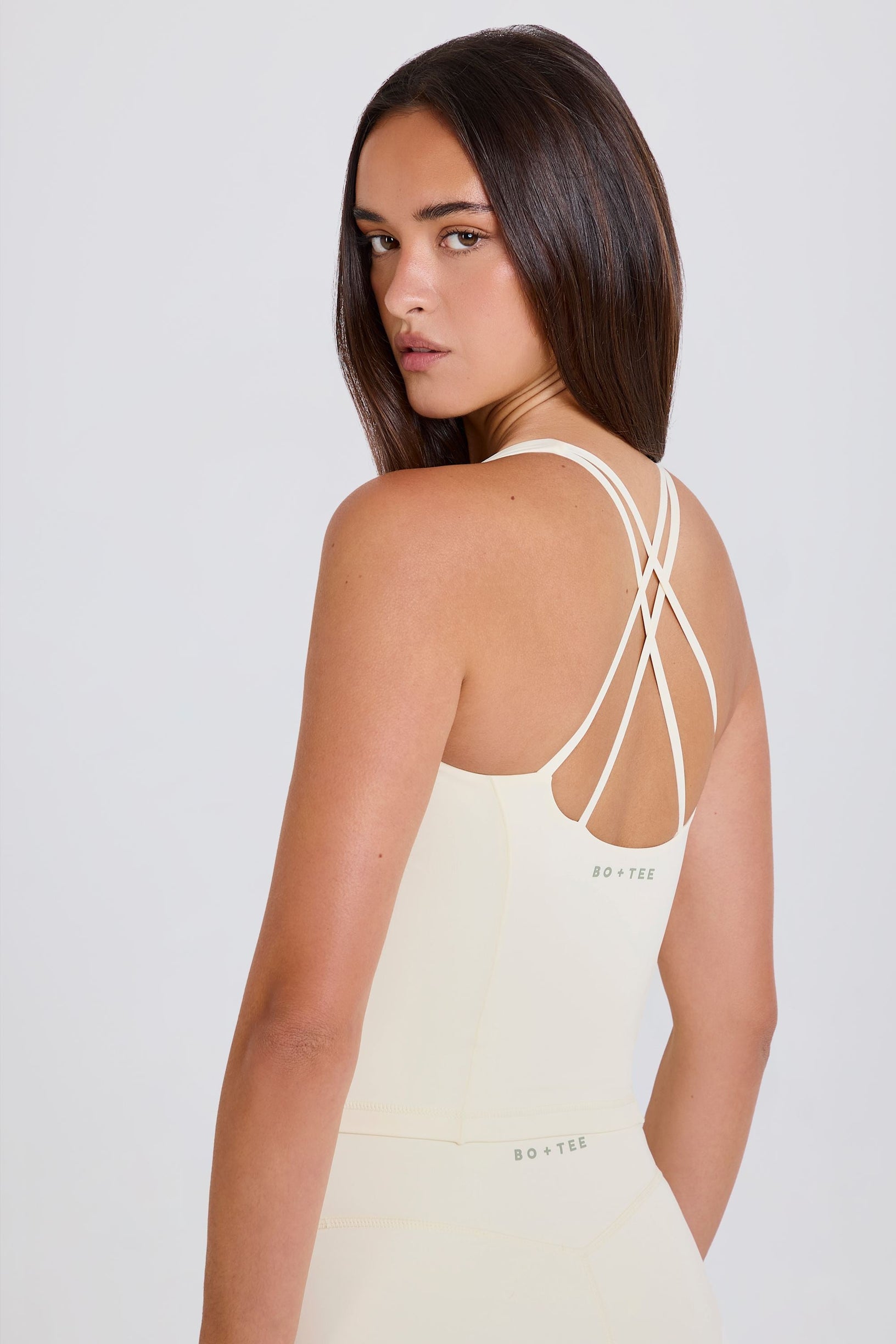 Crossback Longline Tank Top in Cream - 2