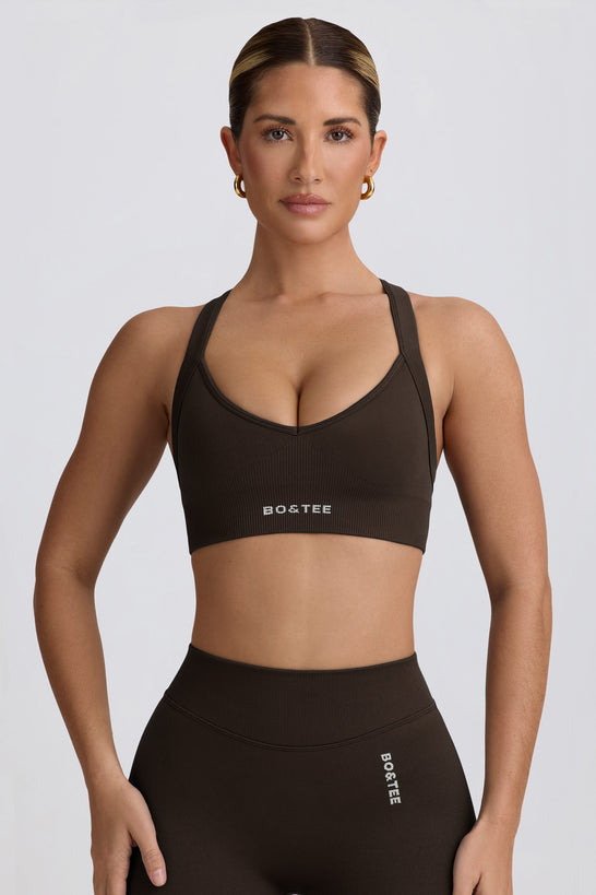 Super Sculpt Seamless Cross-Back Sports Bra in Brown