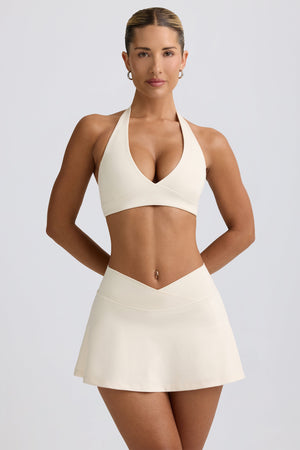 Brushed Jersey Crossover Mini Skort in Ivory Marl