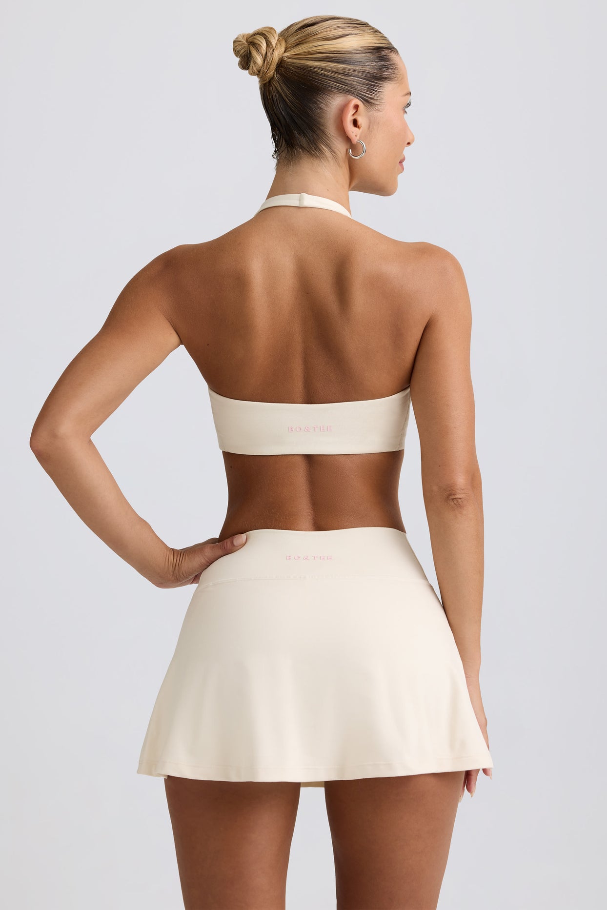 Brushed Jersey Crossover Mini Skort in Vanilla - 2