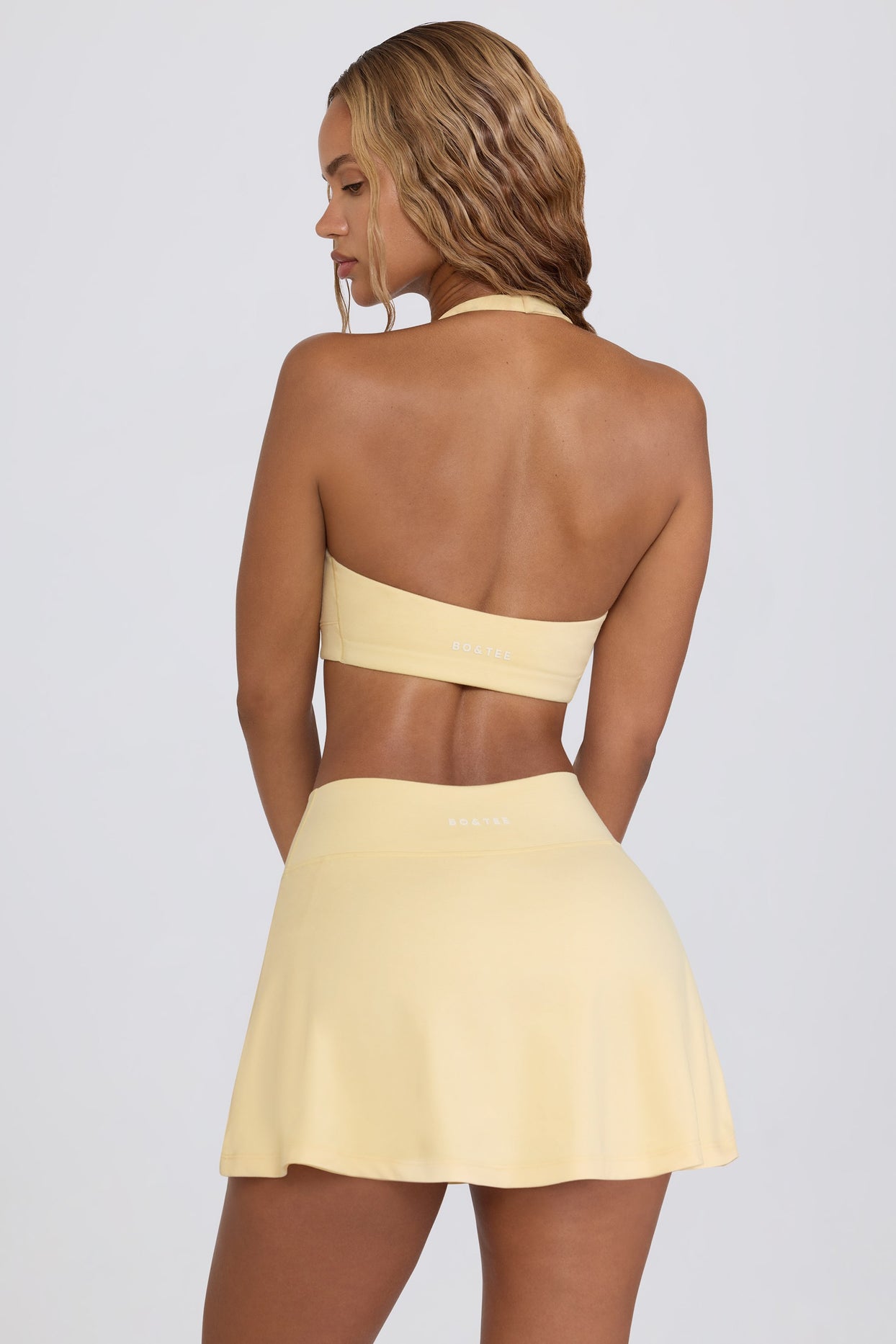 Brushed Jersey Crossover Mini Skort in Lemon Marl - 2