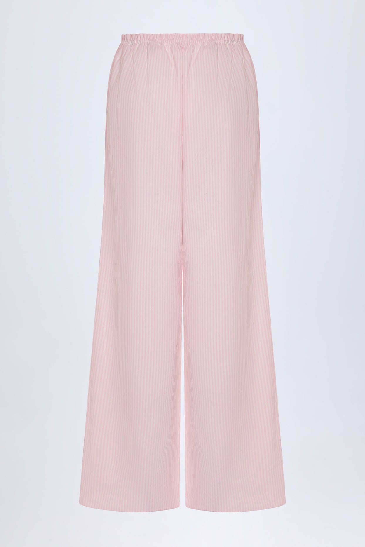 Wide-Leg Cotton-Poplin Trousers in Pink White Stripe - 3