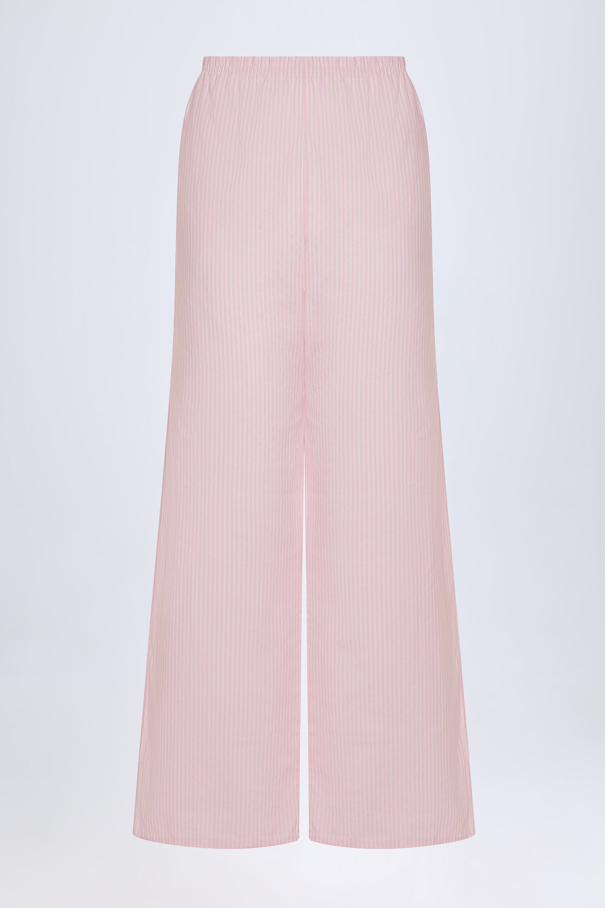 Wide-Leg Cotton-Poplin Trousers in Pink White Stripe - 4