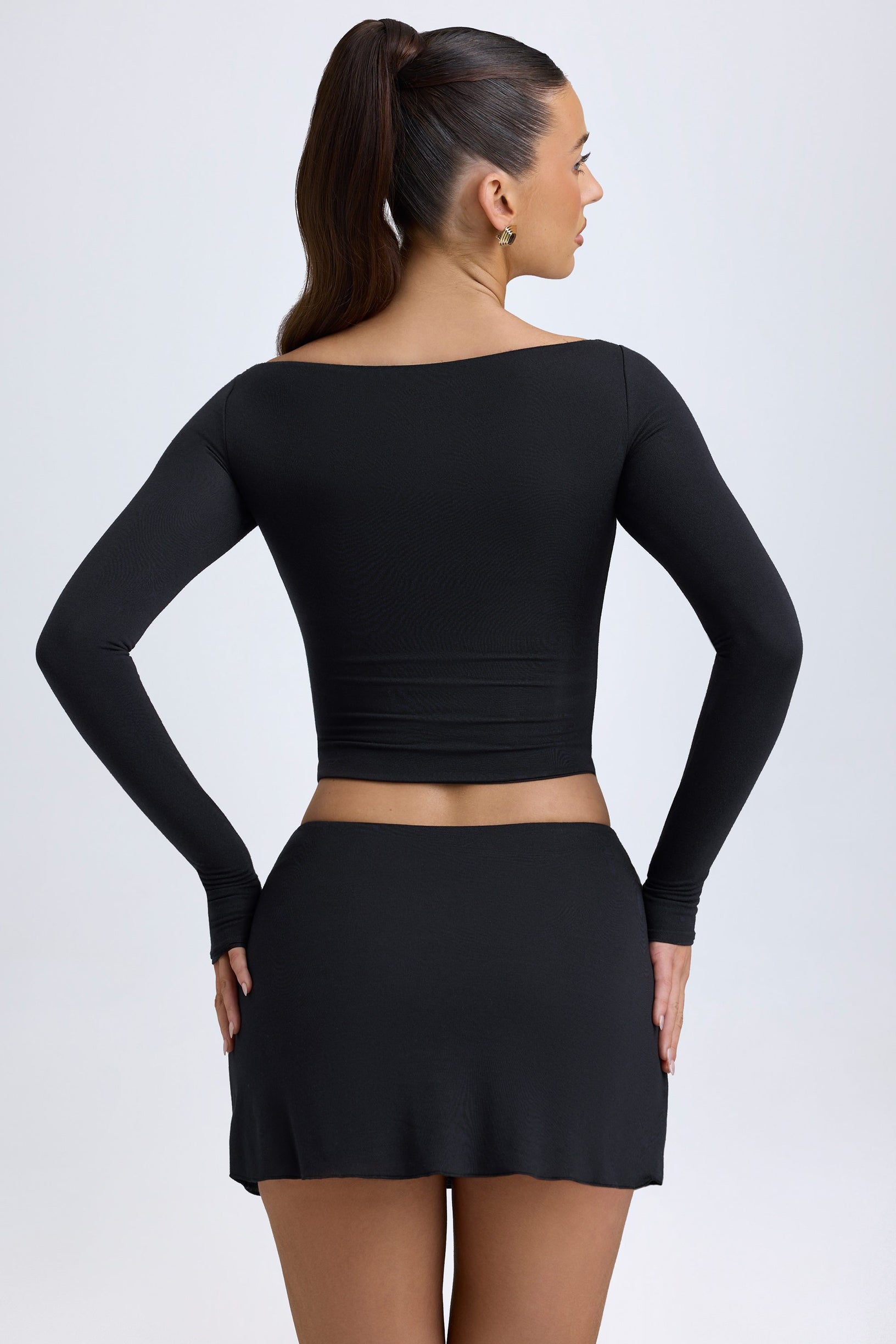 Modal Button-Detail Low-Rise Mini Skirt in Black - 2