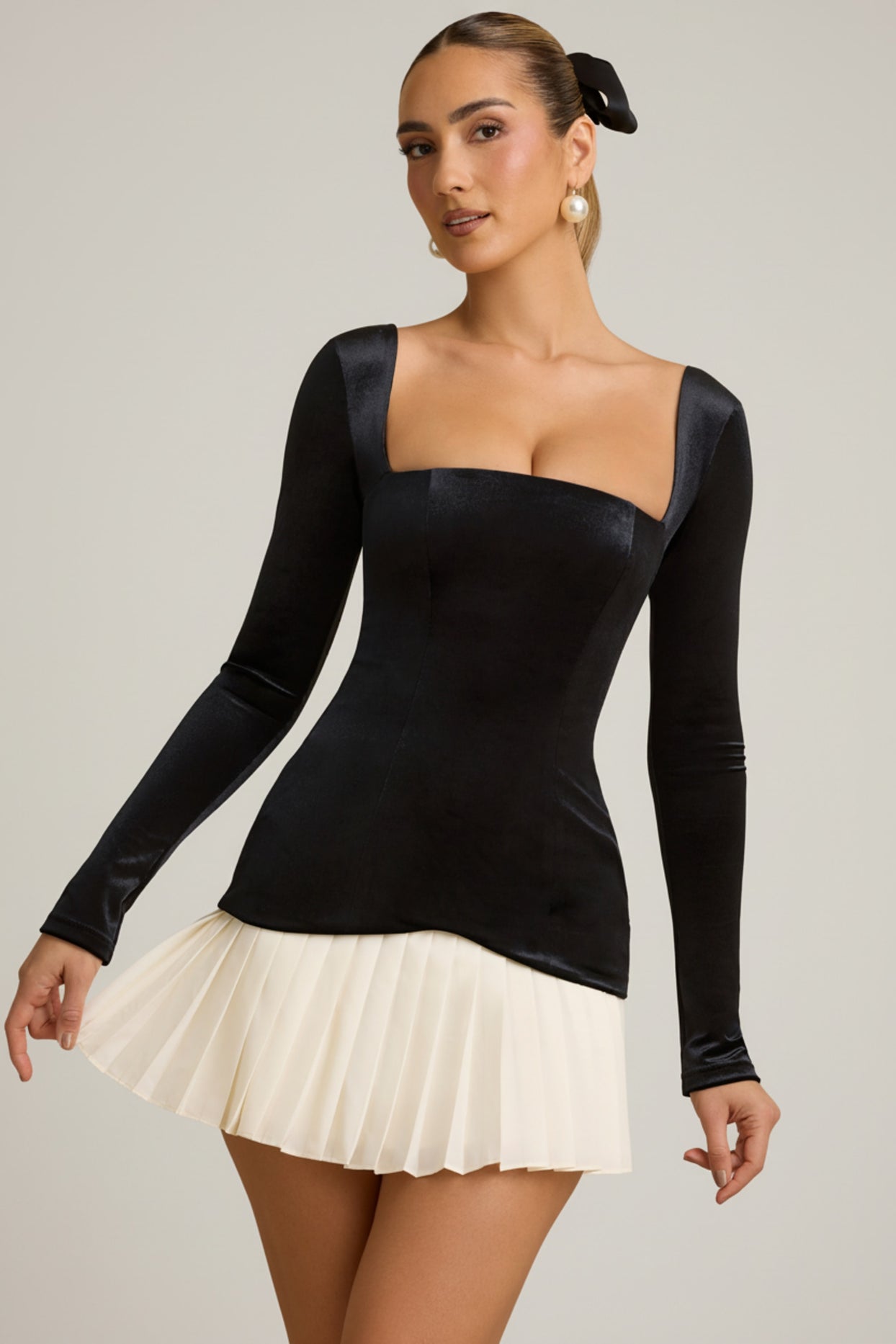 Layered Pleated Corset Mini Dress in Black - 5