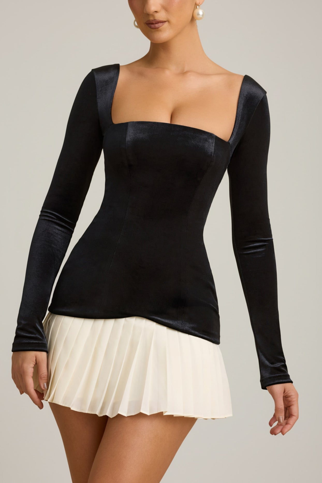 Layered Pleated Corset Mini Dress in Black - 3