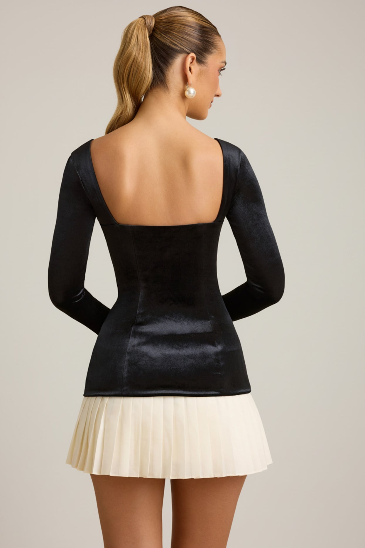 Layered Pleated Corset Mini Dress in Black - 6