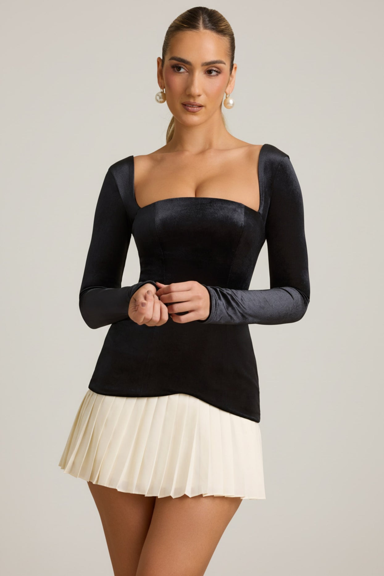 Layered Pleated Corset Mini Dress in Black - 7