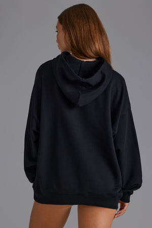 Cotton Fleece Appliqué Oversized Hoodie in Black