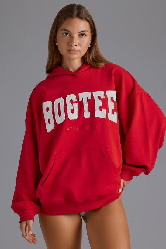 Appliqué Oversized Hoodie in Cherry Red