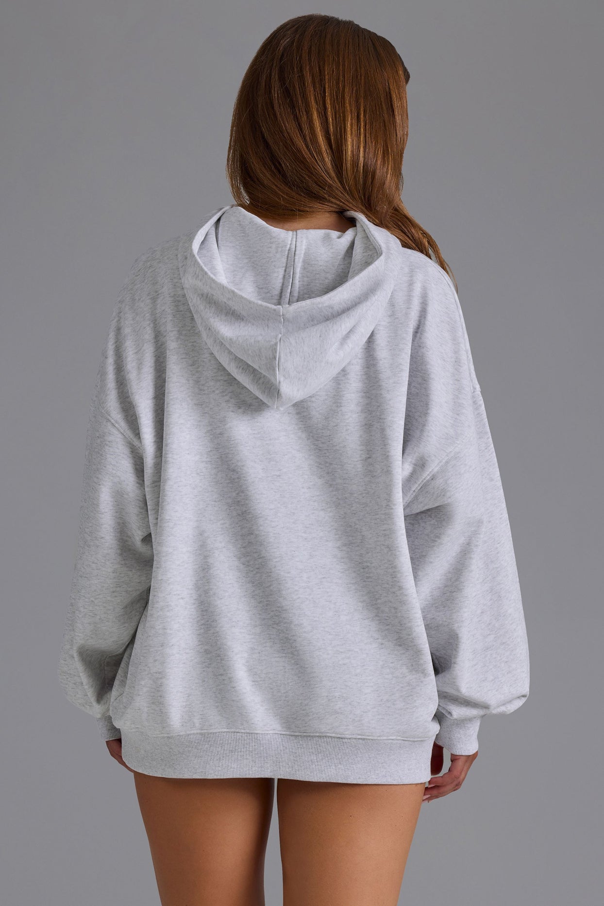 Cotton Fleece Appliqué Oversized Hoodie in Grey Marl - 2