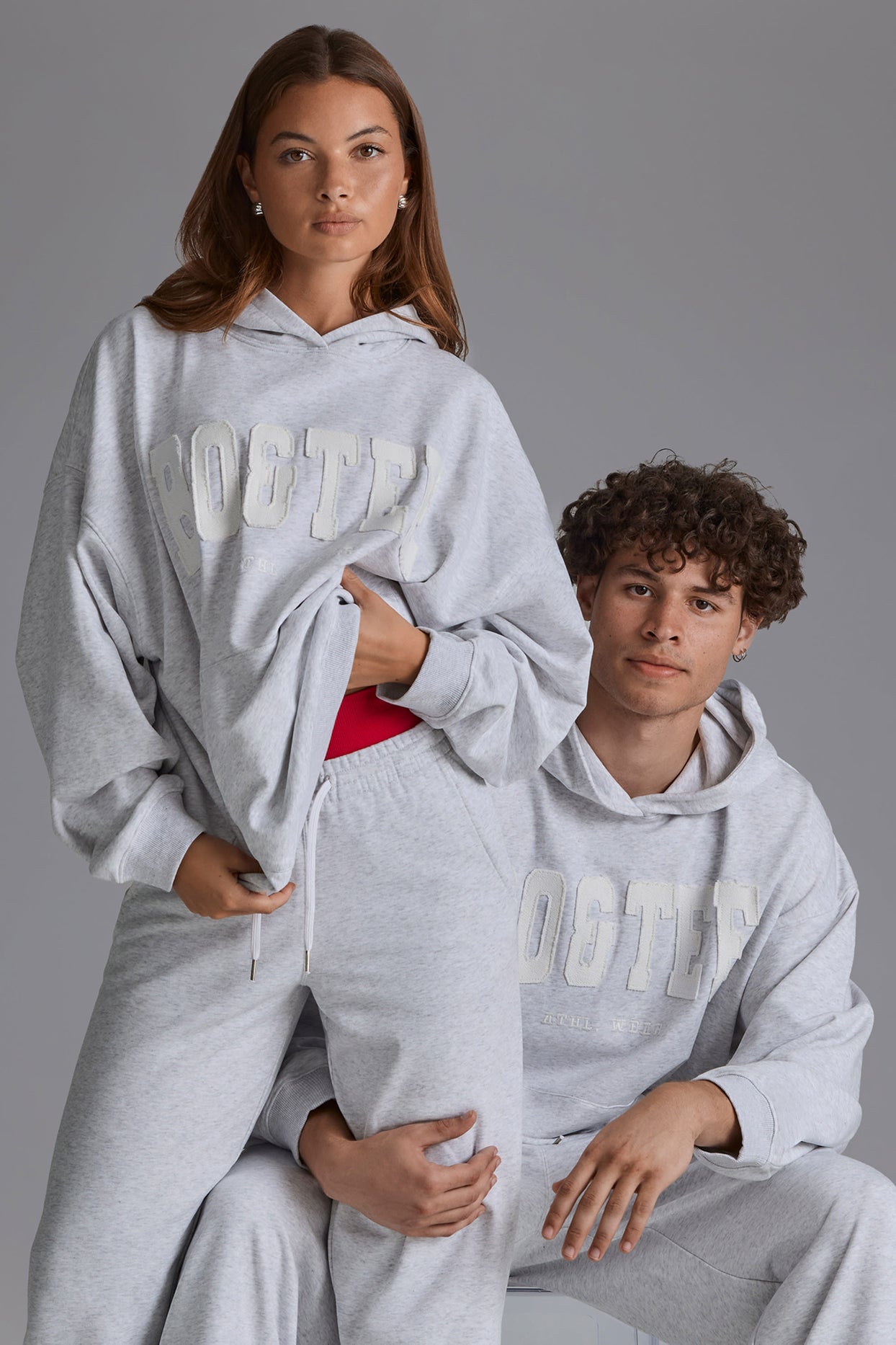 Cotton Fleece Appliqué Oversized Hoodie in Grey Marl - 5