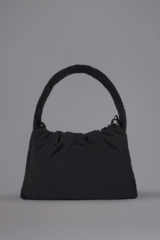 Drawstring Puffer Tote Bag in Black