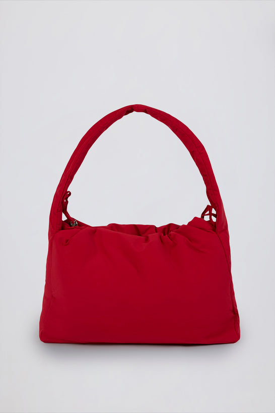 Drawstring Puffer Tote Bag in Cherry Red