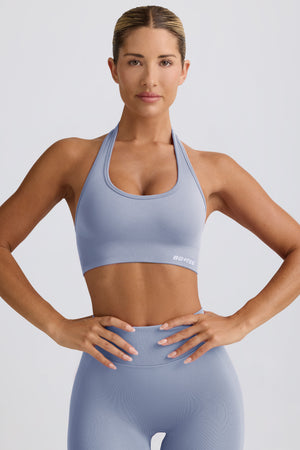 Define Luxe Halterneck Sports Bra in Blue Grey