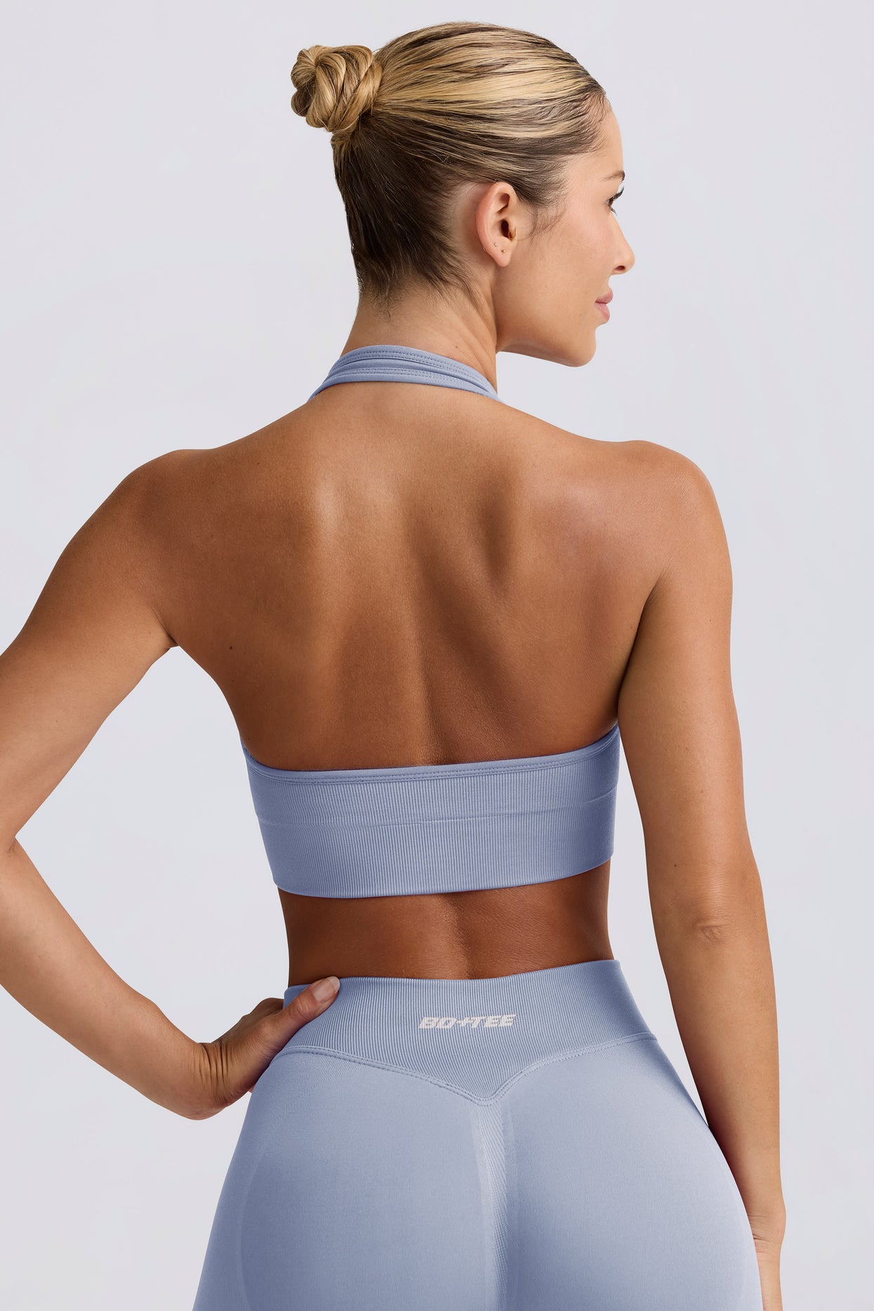 Define Luxe Halterneck Sports Bra in Blue Grey - 2