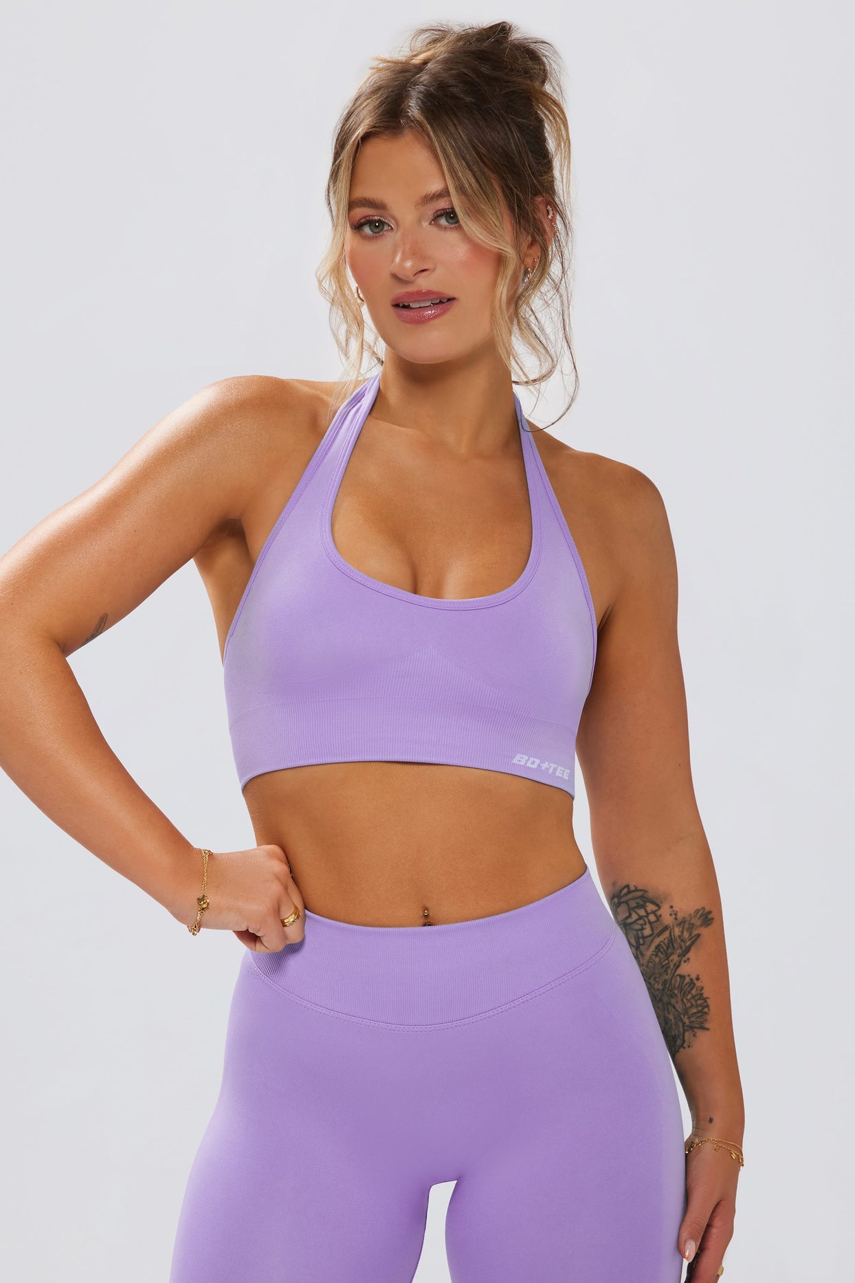 Define Luxe Halterneck Sports Bra in Lilac - 5