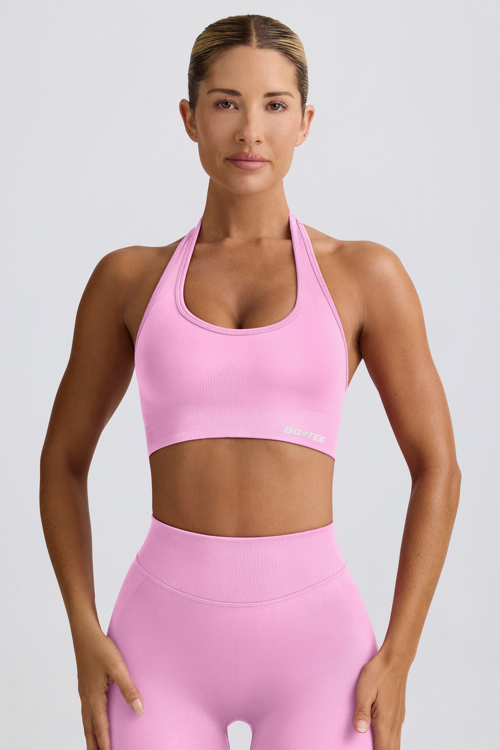 Define Luxe Halterneck Sports Bra in Bubblegum Pink - 1