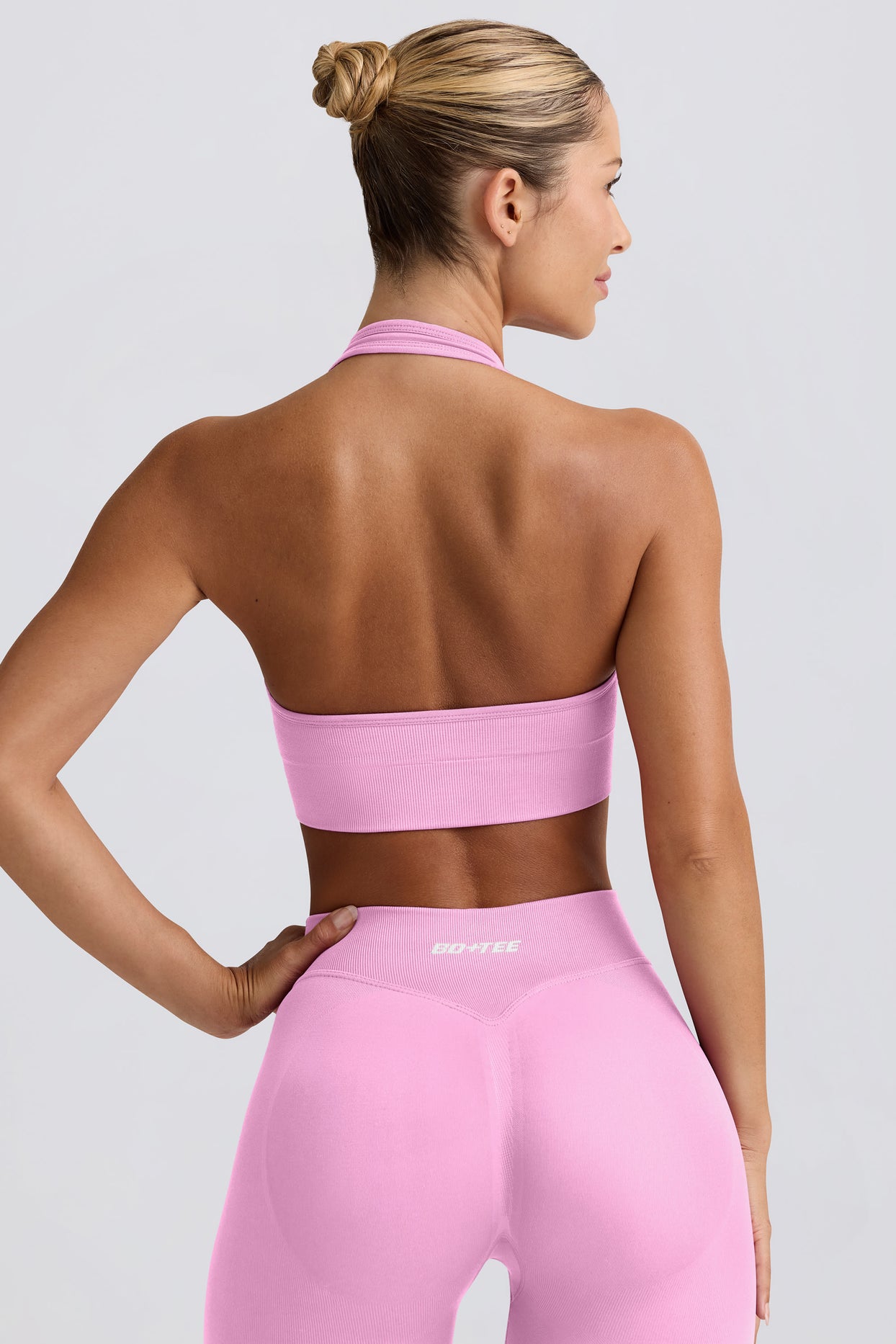Define Luxe Halterneck Sports Bra in Bubblegum Pink - 2