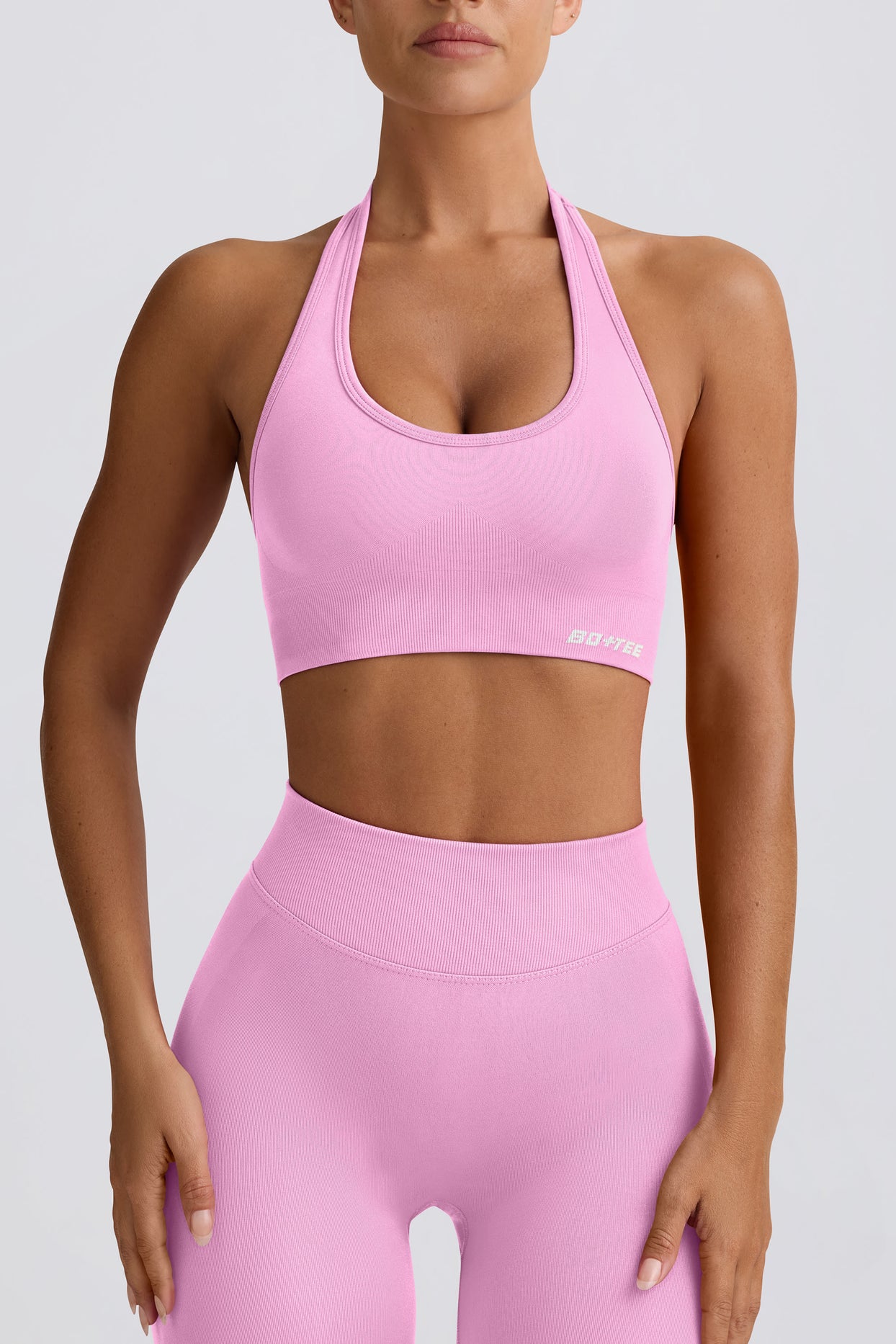 Define Luxe Halterneck Sports Bra in Bubblegum Pink - 4