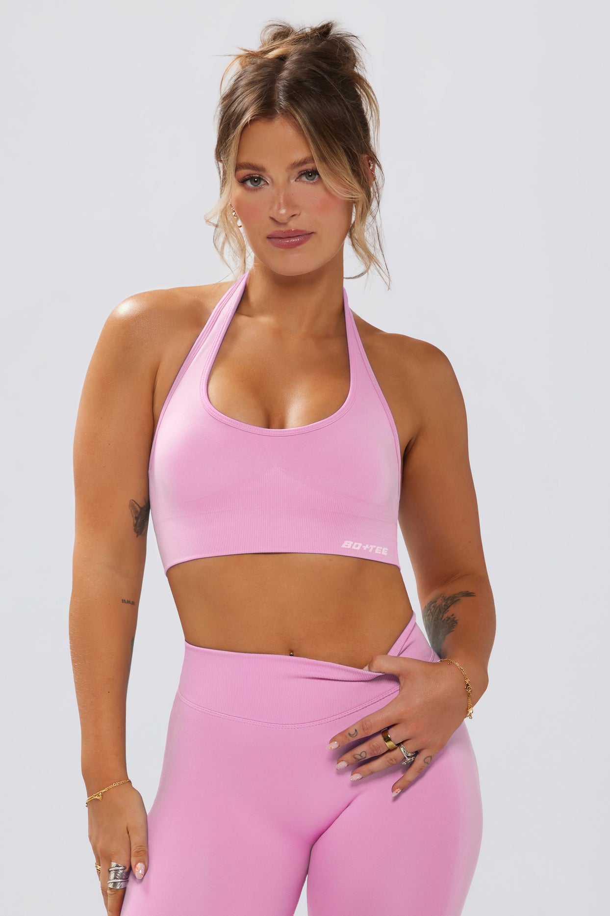 Define Luxe Halterneck Sports Bra in Bubblegum Pink - 5