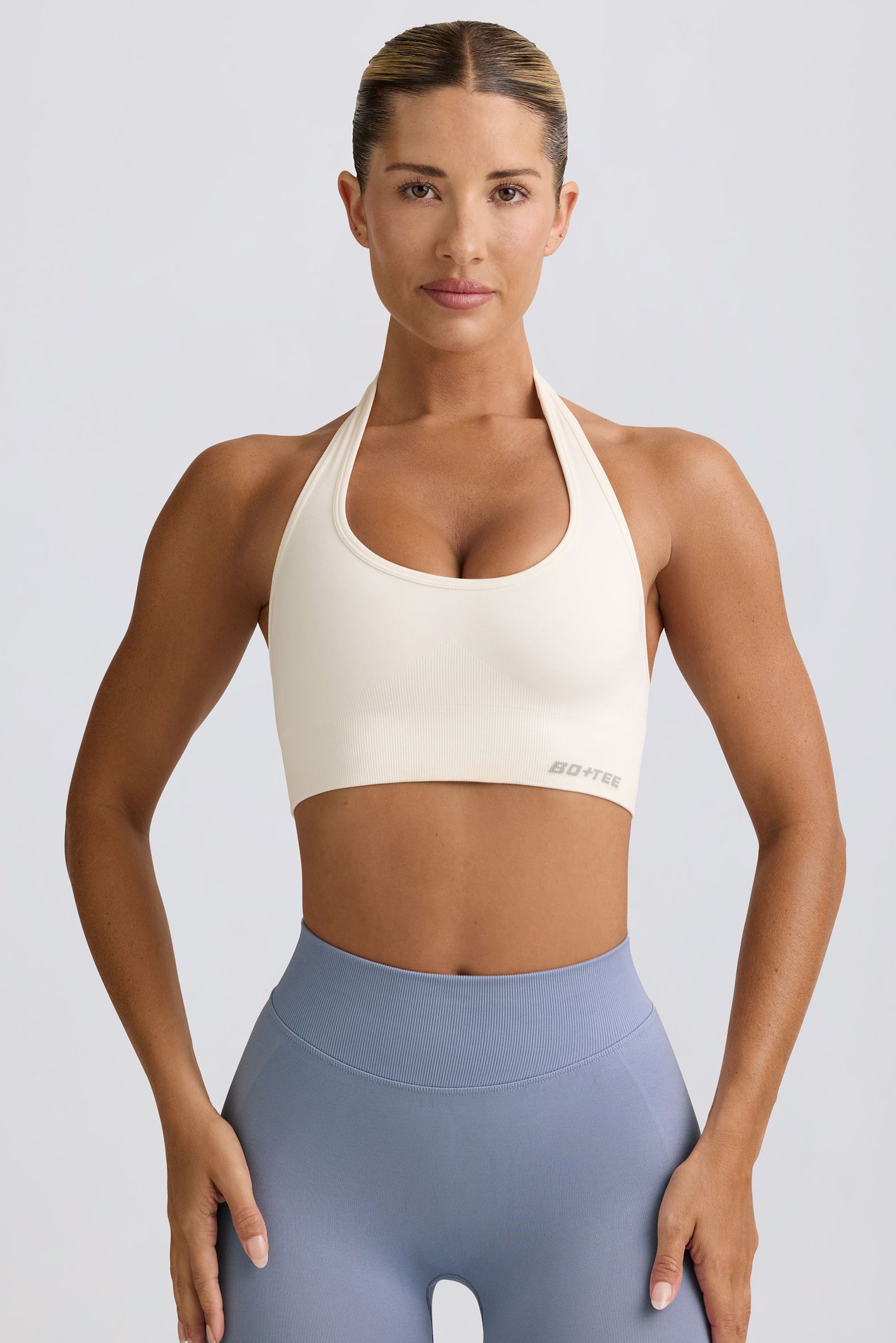 Define Luxe Halterneck Sports Bra in White - 1