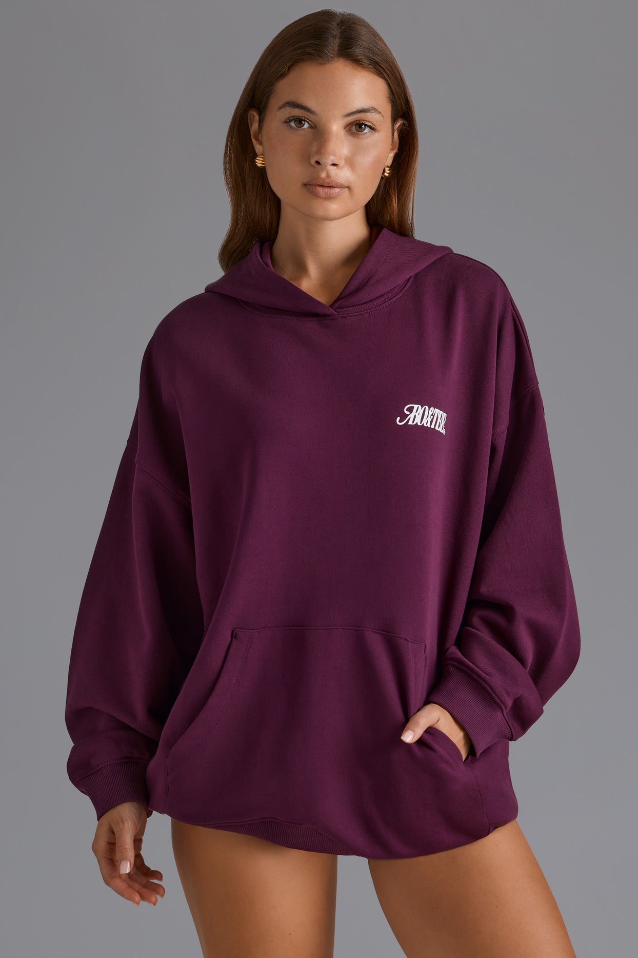 Cotton Fleece Appliqué Oversized Hoodie in Grape - 1