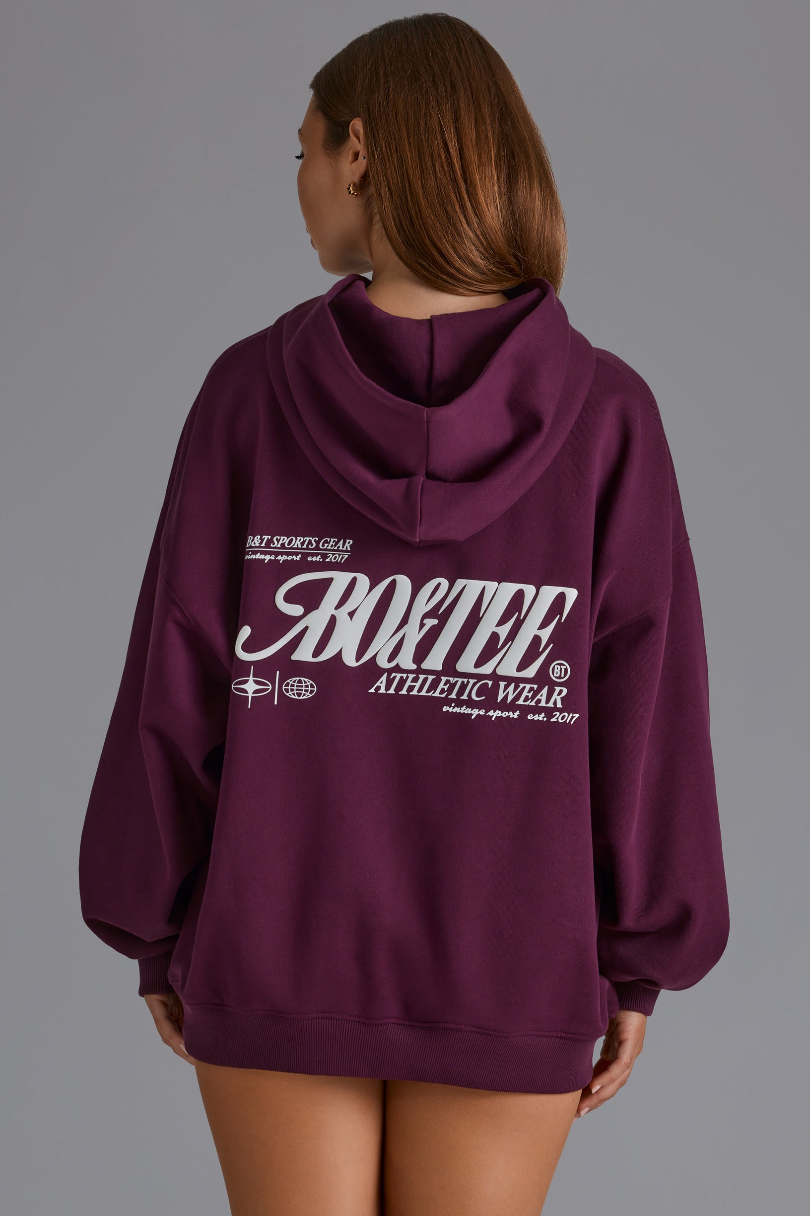 Cotton Fleece Appliqué Oversized Hoodie in Grape - 2