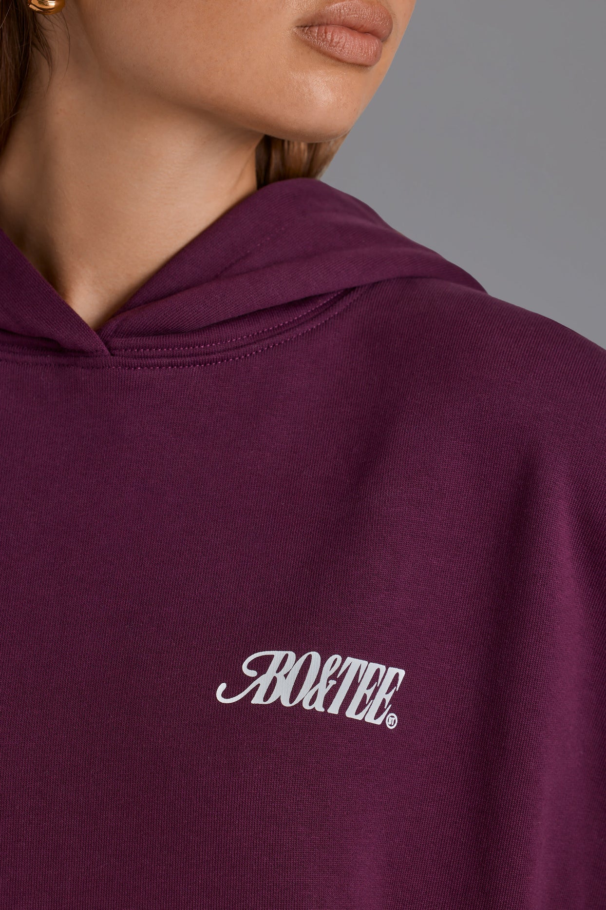 Cotton Fleece Appliqué Oversized Hoodie in Grape - 4