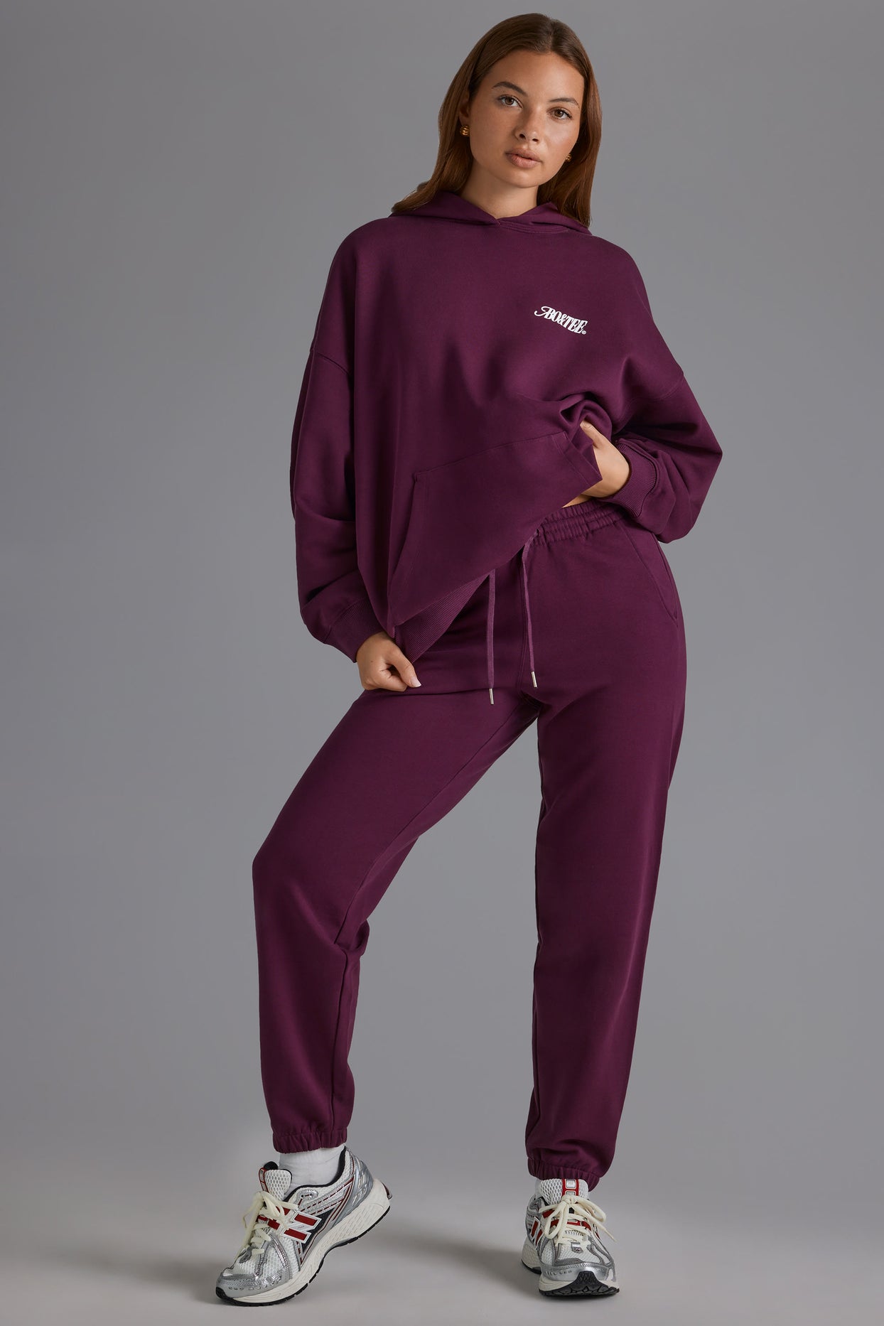 Soft Cotton Jersey Relaxed Mid-Rise Joggers in Grape - 1