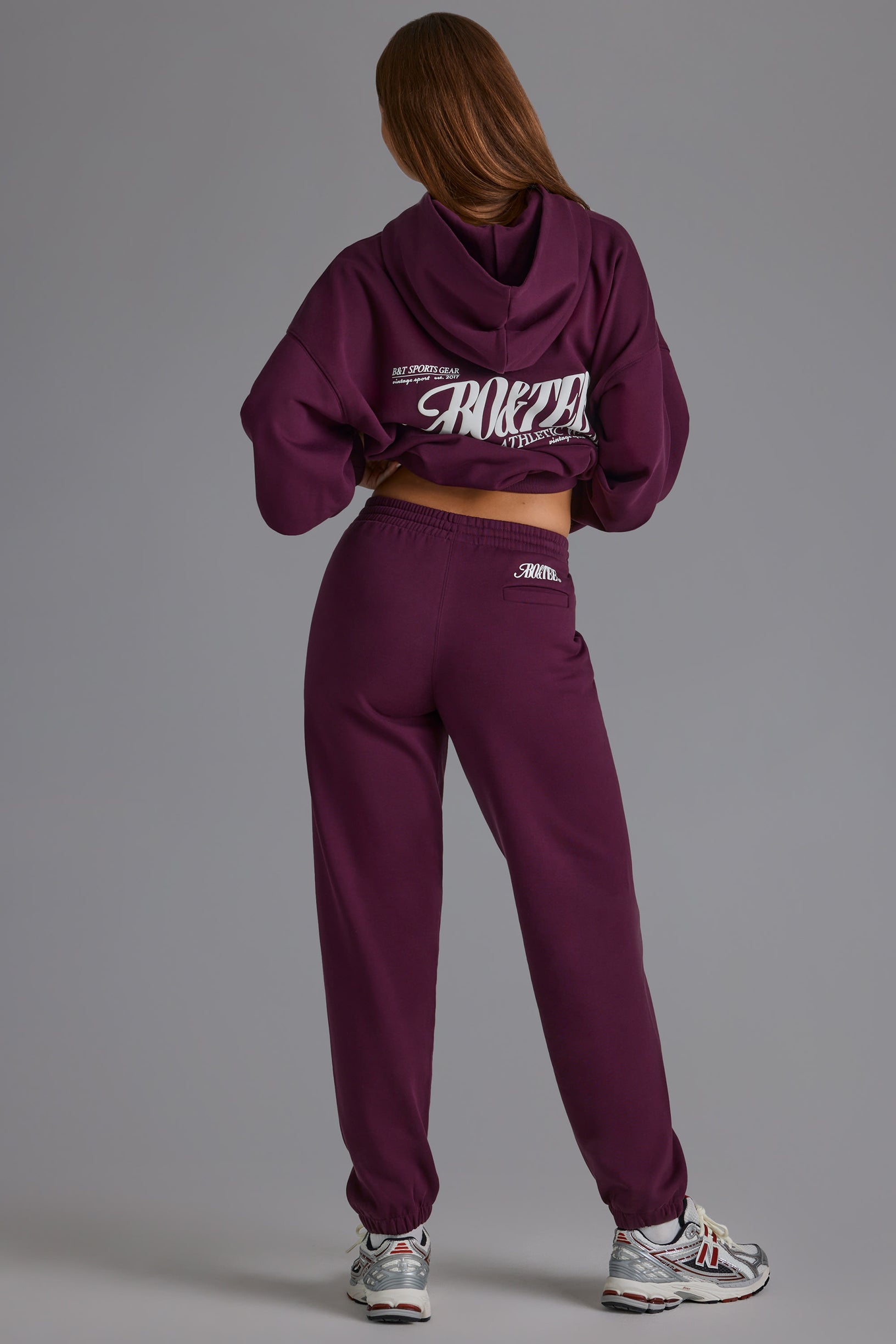 Soft Cotton Jersey Relaxed Mid-Rise Joggers in Grape - 2