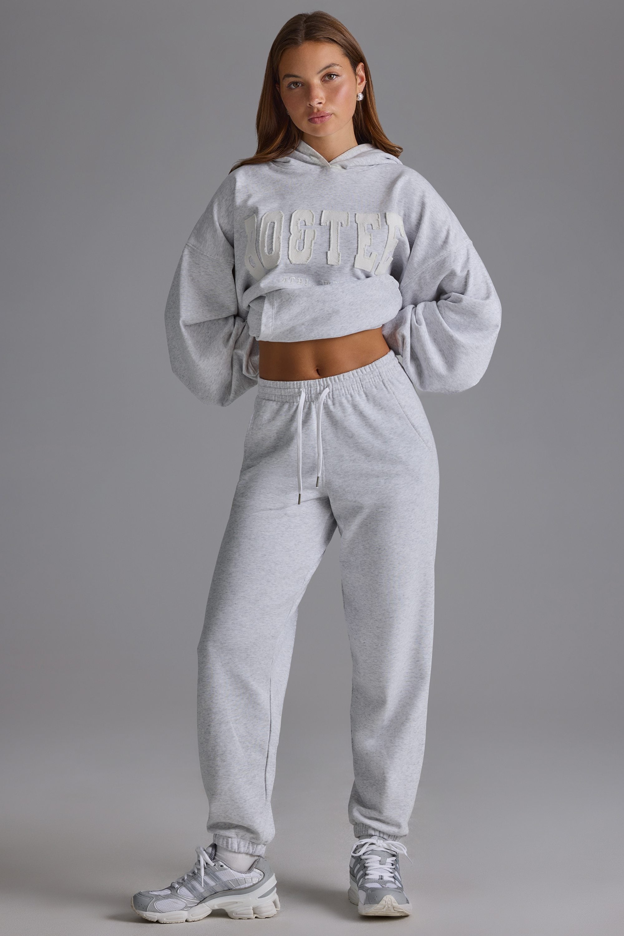 Soft Cotton Jersey Relaxed Mid-Rise Joggers in Grey Marl