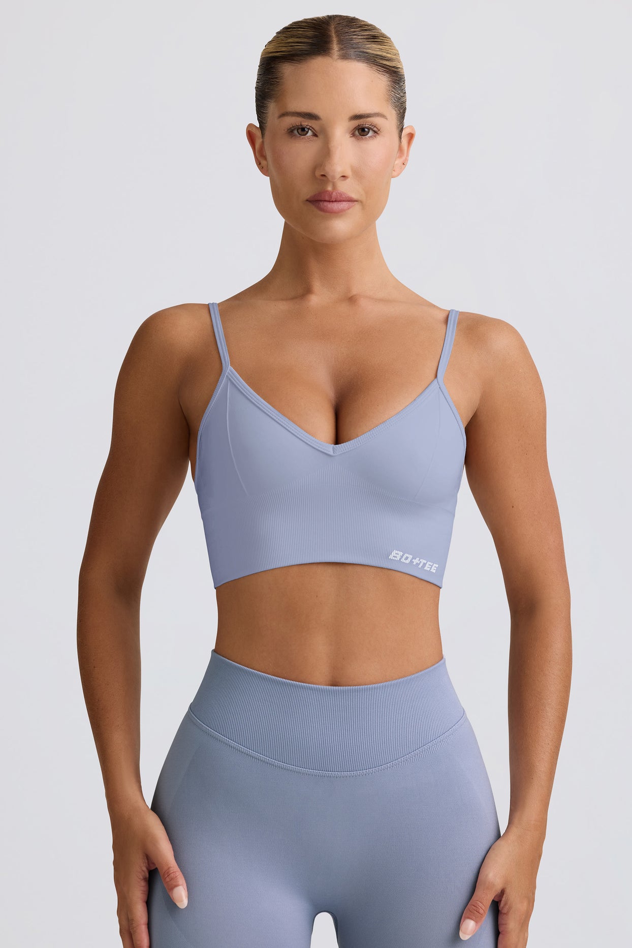 Define Luxe V-Neck Sports Bra in Blue Grey - 1