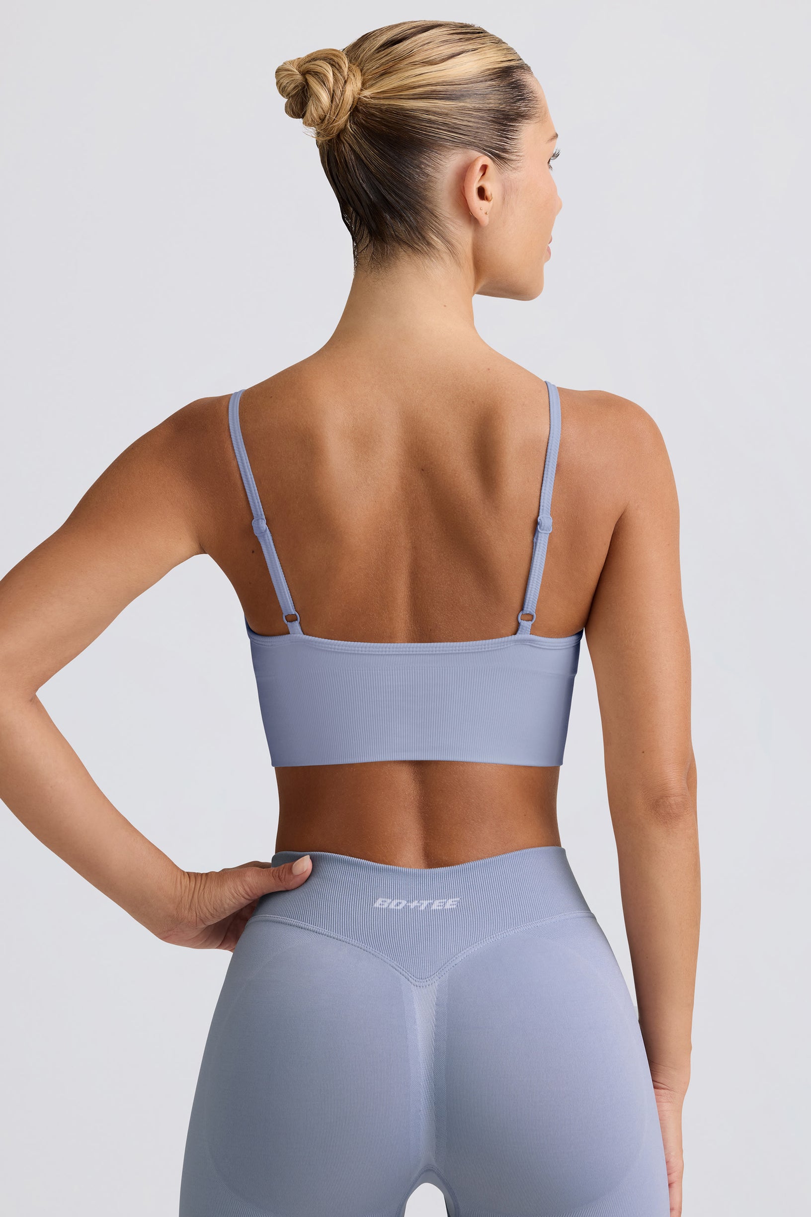 Define Luxe V-Neck Sports Bra in Blue Grey - 2