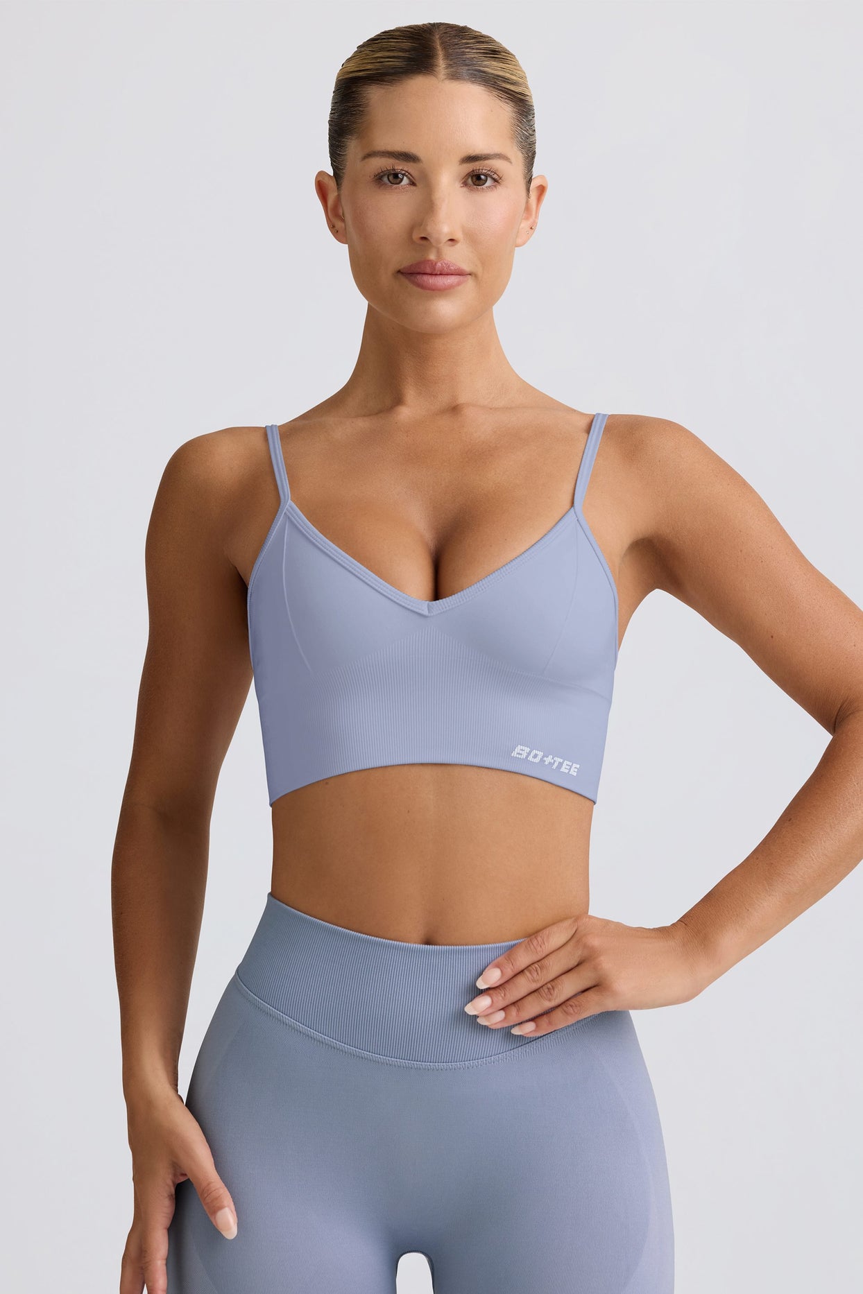 Define Luxe V-Neck Sports Bra in Blue Grey - 5