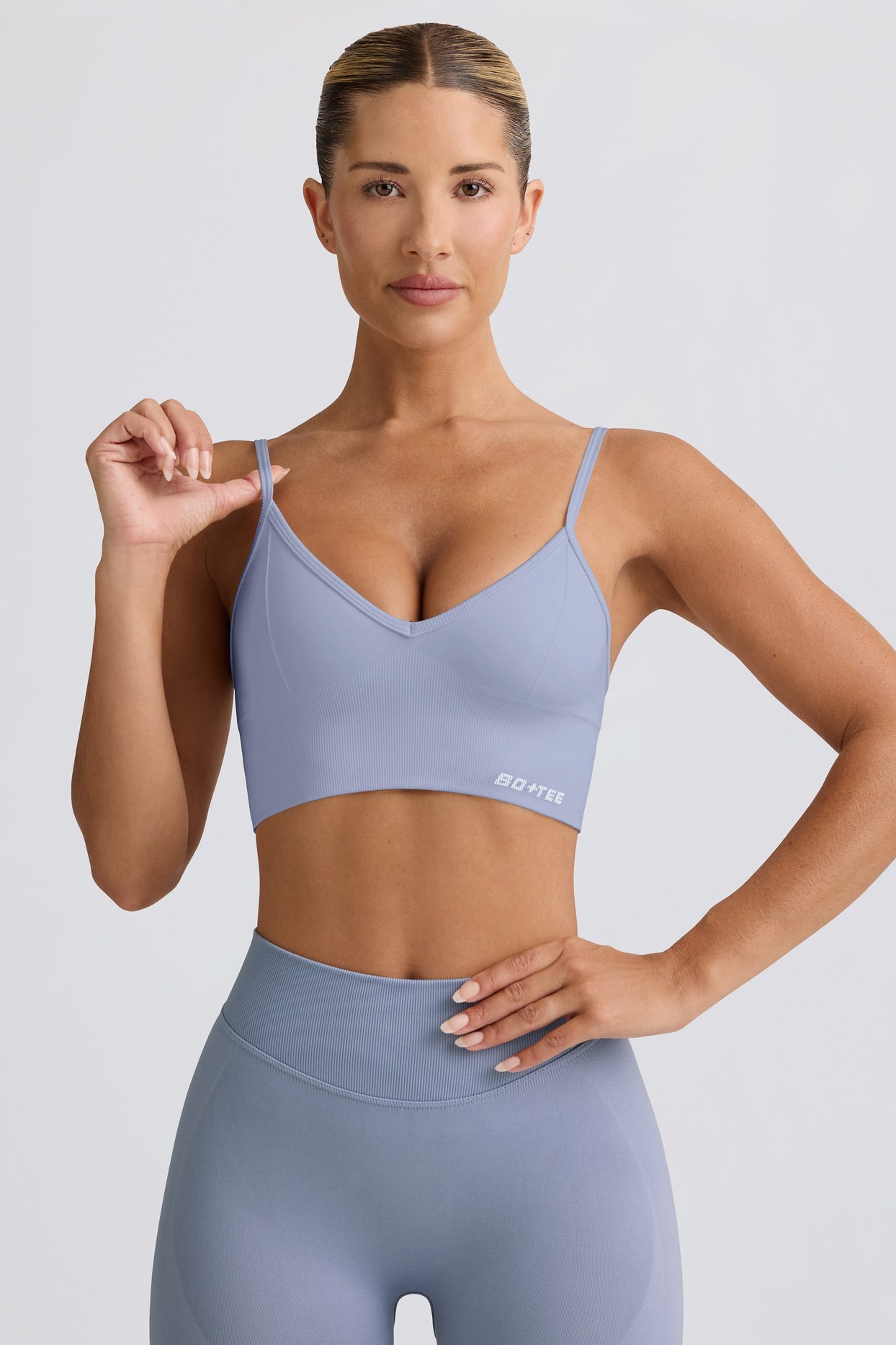 Define Luxe V-Neck Sports Bra in Blue Grey - 6