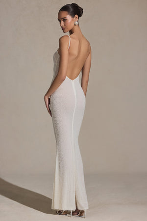 Embellished Backless Maxi Dress in White