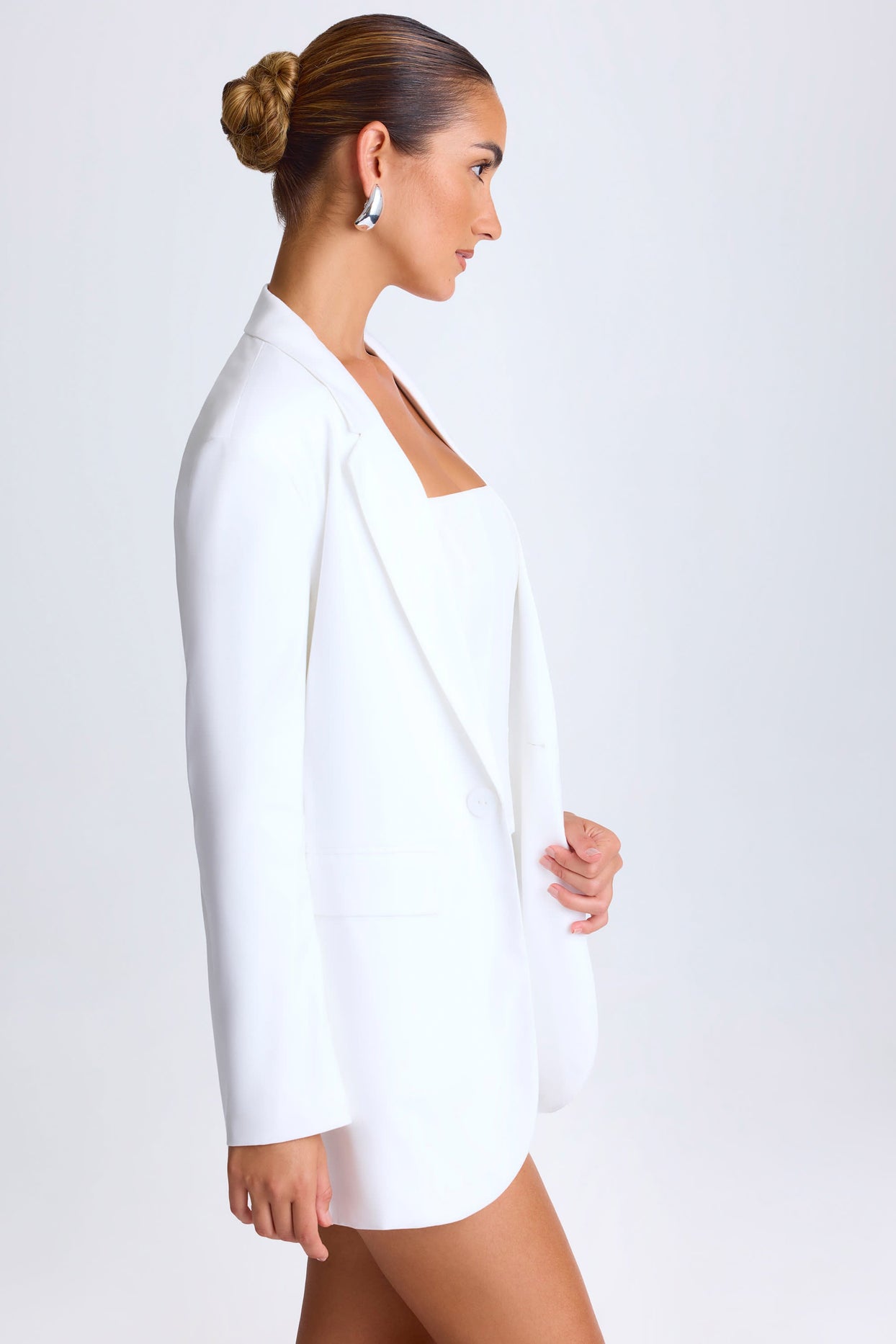 Oversized Single-Breasted Blazer in White