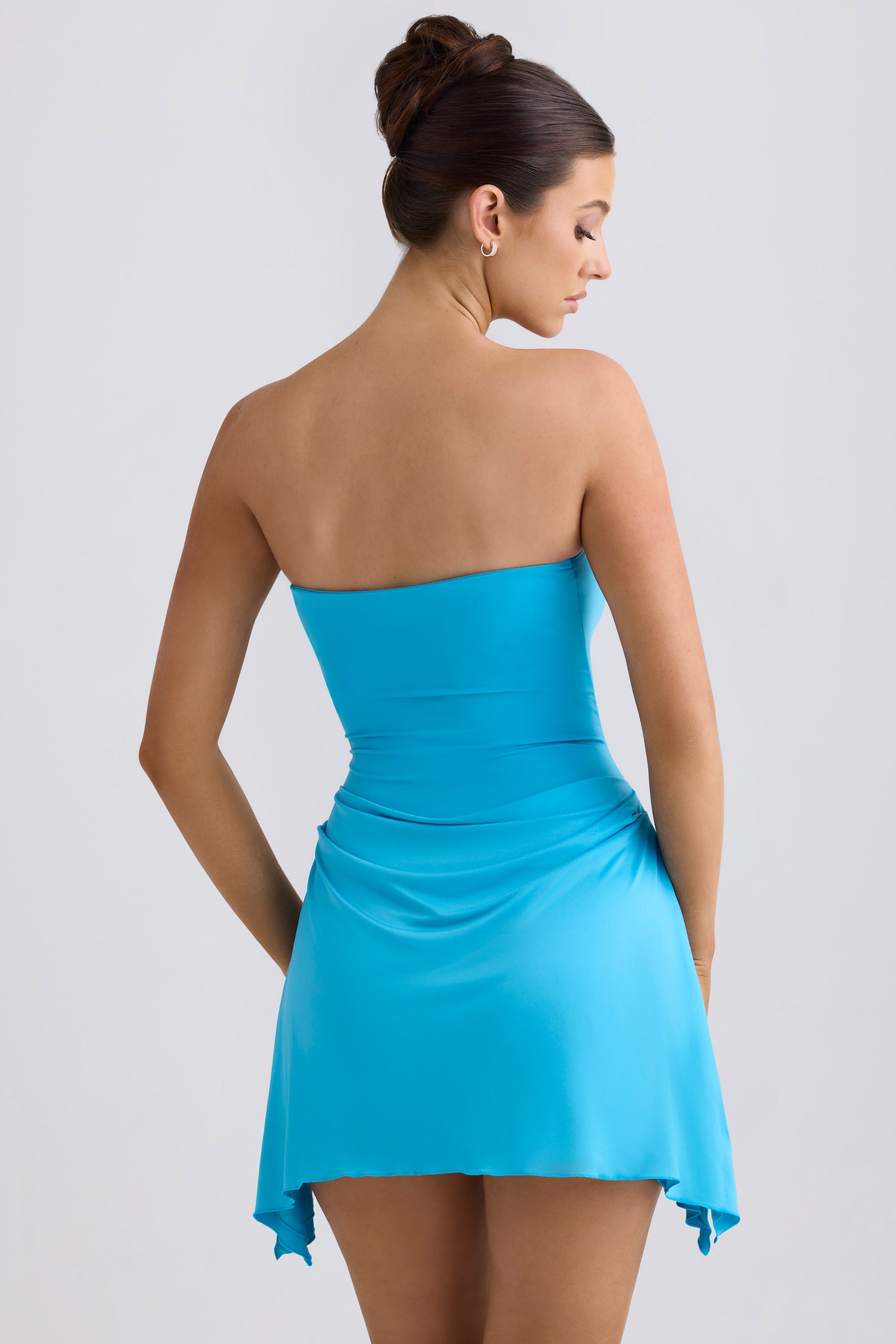 Slinky Jersey Draped A-Line Mini Dress in Aqua Blue - 2
