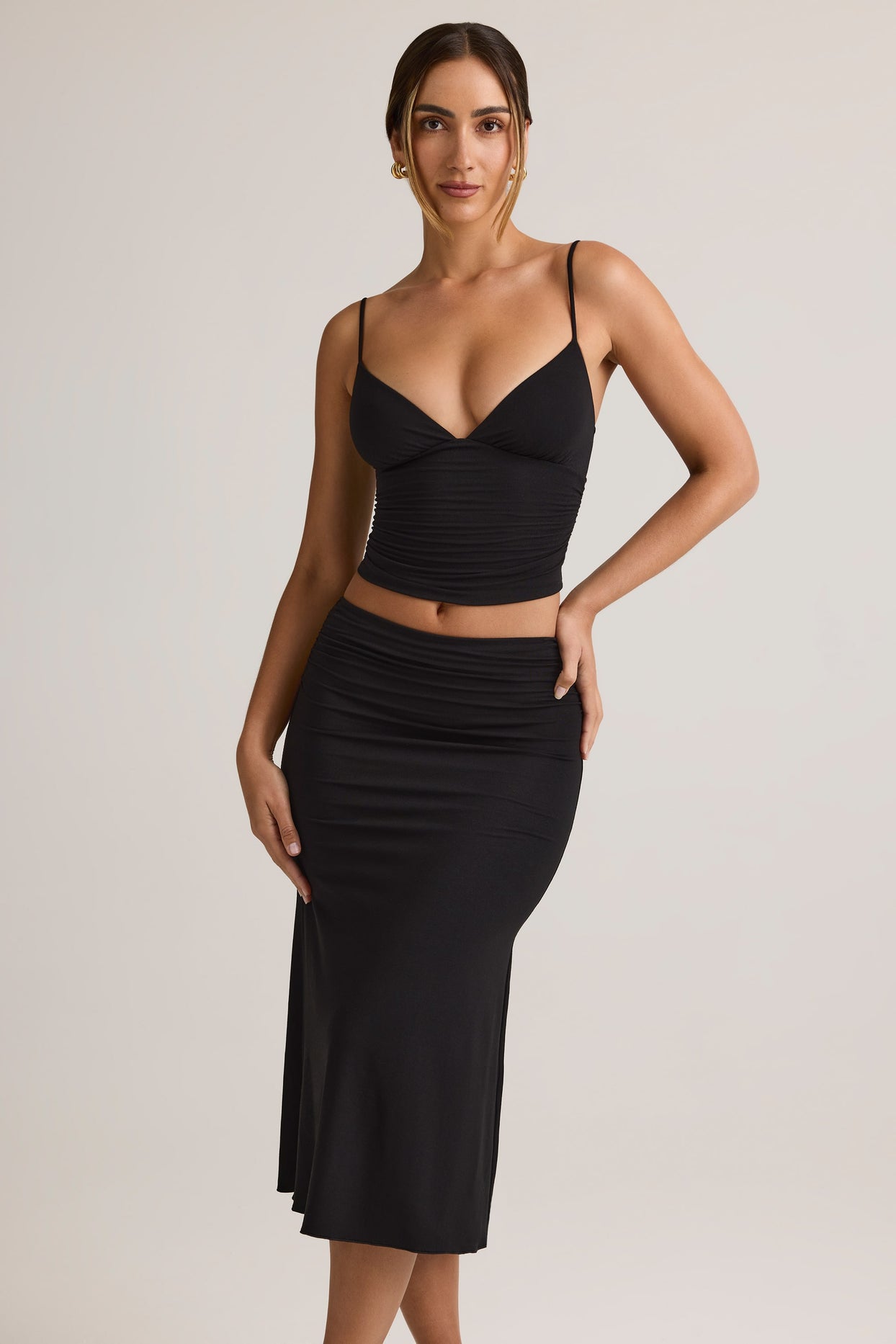 Modal V-Neck Ruched Camisole Top in Black - 5
