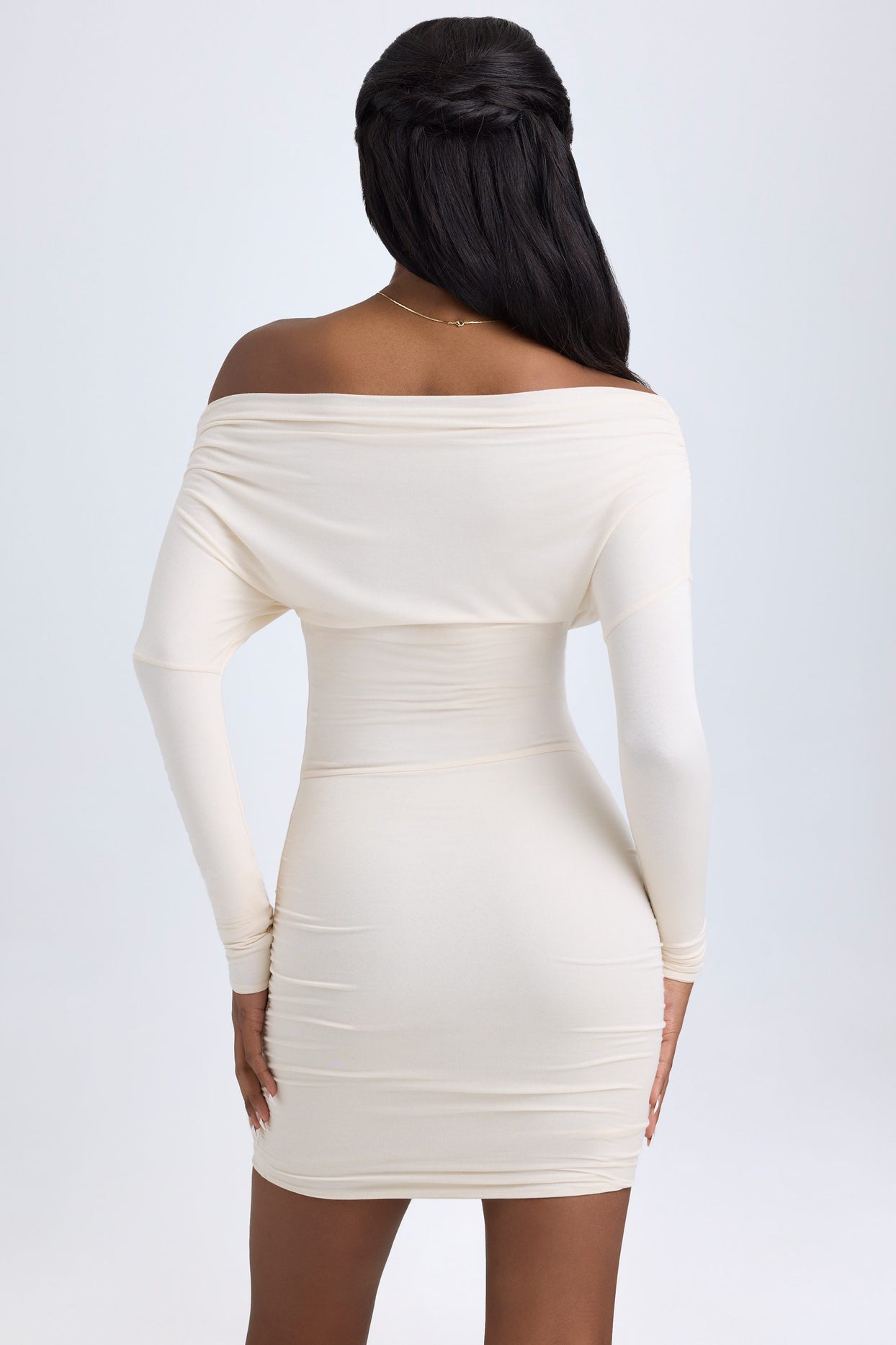 Modal Off-Shoulder Ruched Mini Dress in Ivory - 3