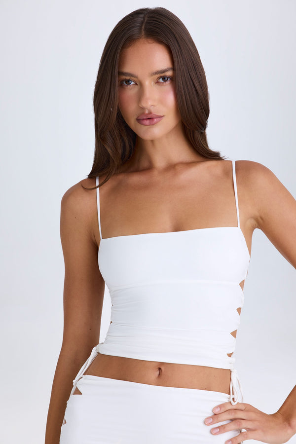 Ruched Cut-Out Top in White - 1